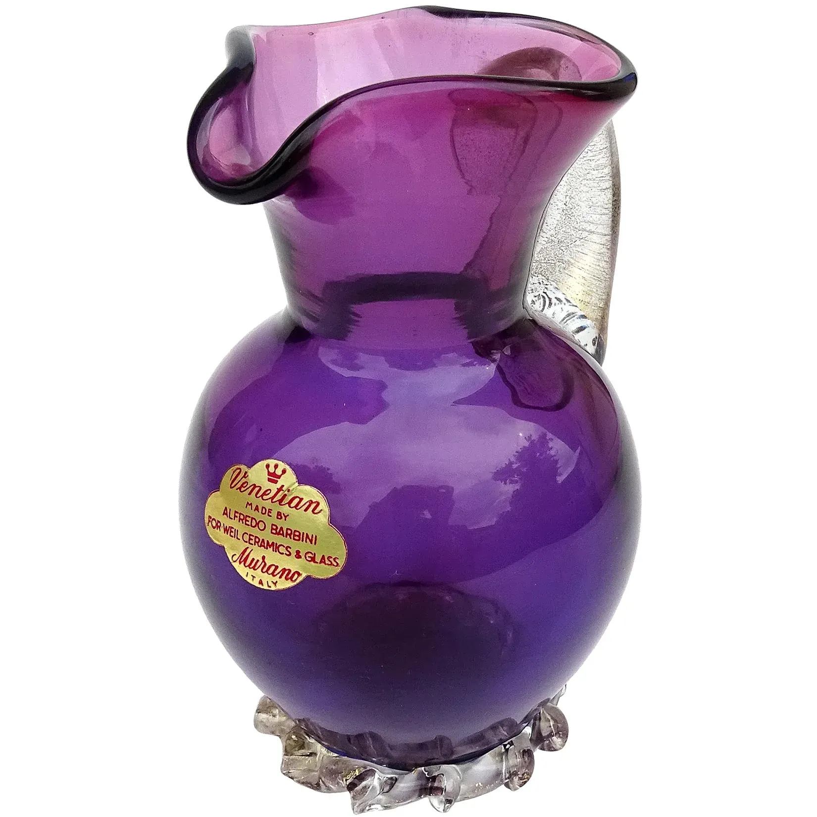 工芸品 Murano Glass Vase (Purple) Vintage Murano Ribbed Amethyst Purple Clear Sommerso Vase 11