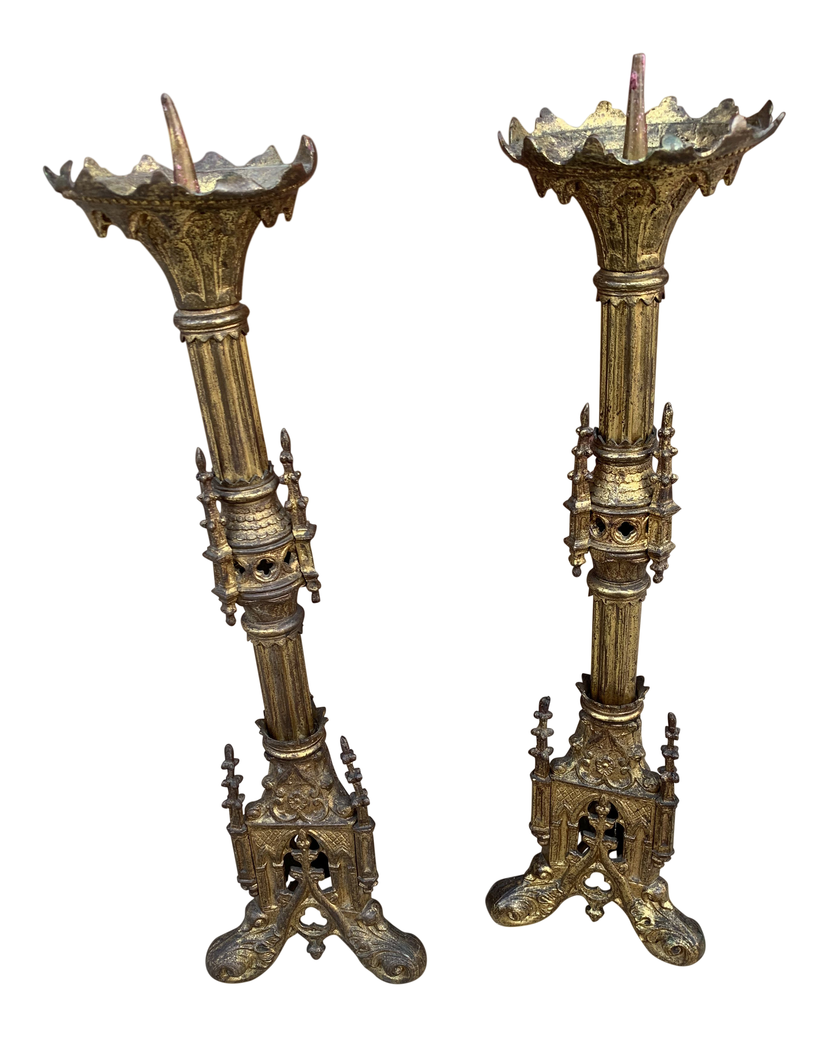 Vintage Brass Candelabra - Gothic Church Style Candlestick Holders -  Renaissance Medieval Ornate Halloween Decor Candle Holders