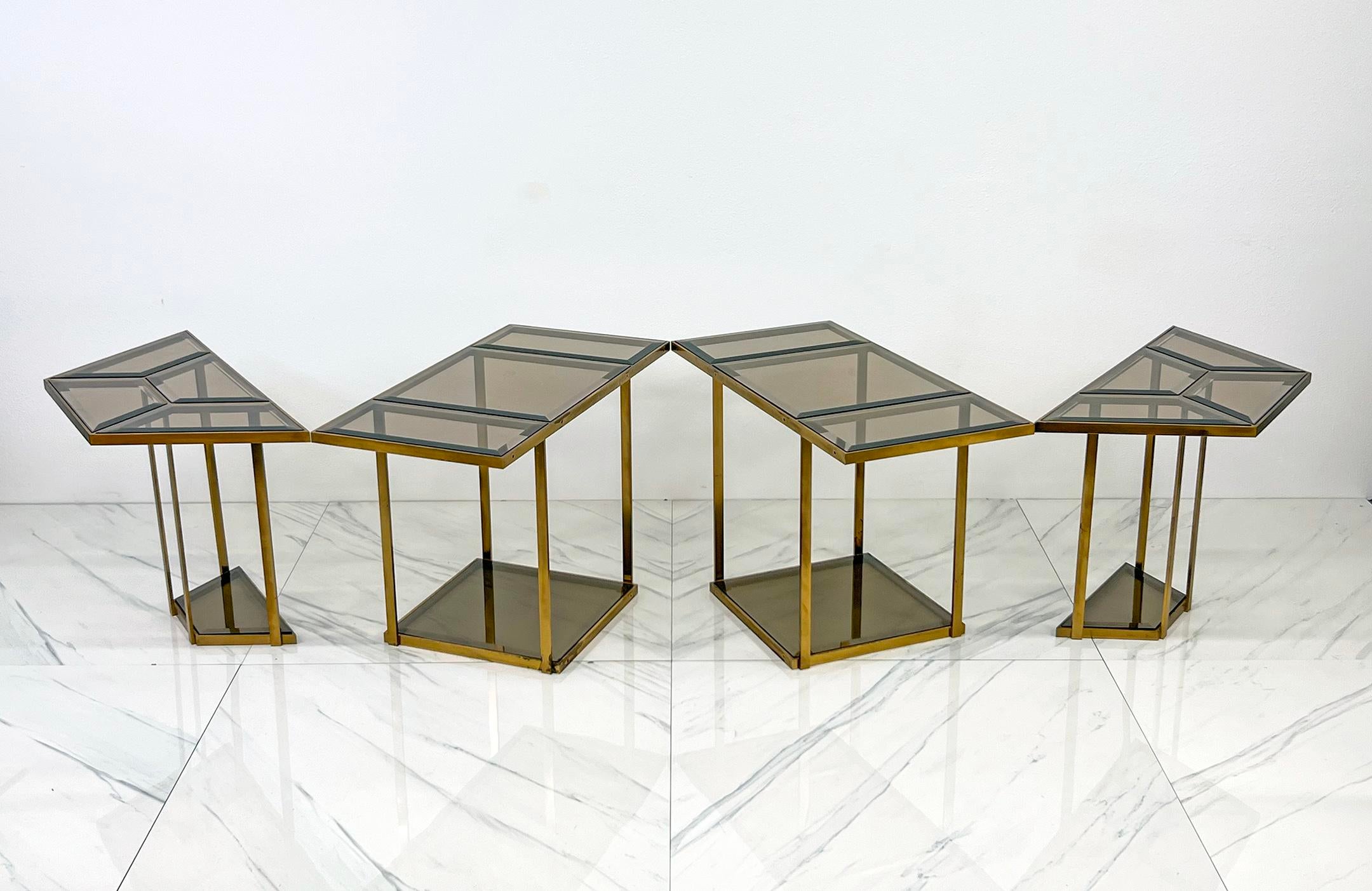 Smoked Glass Brass Puzzle Dining Table After Gabriella Crespi