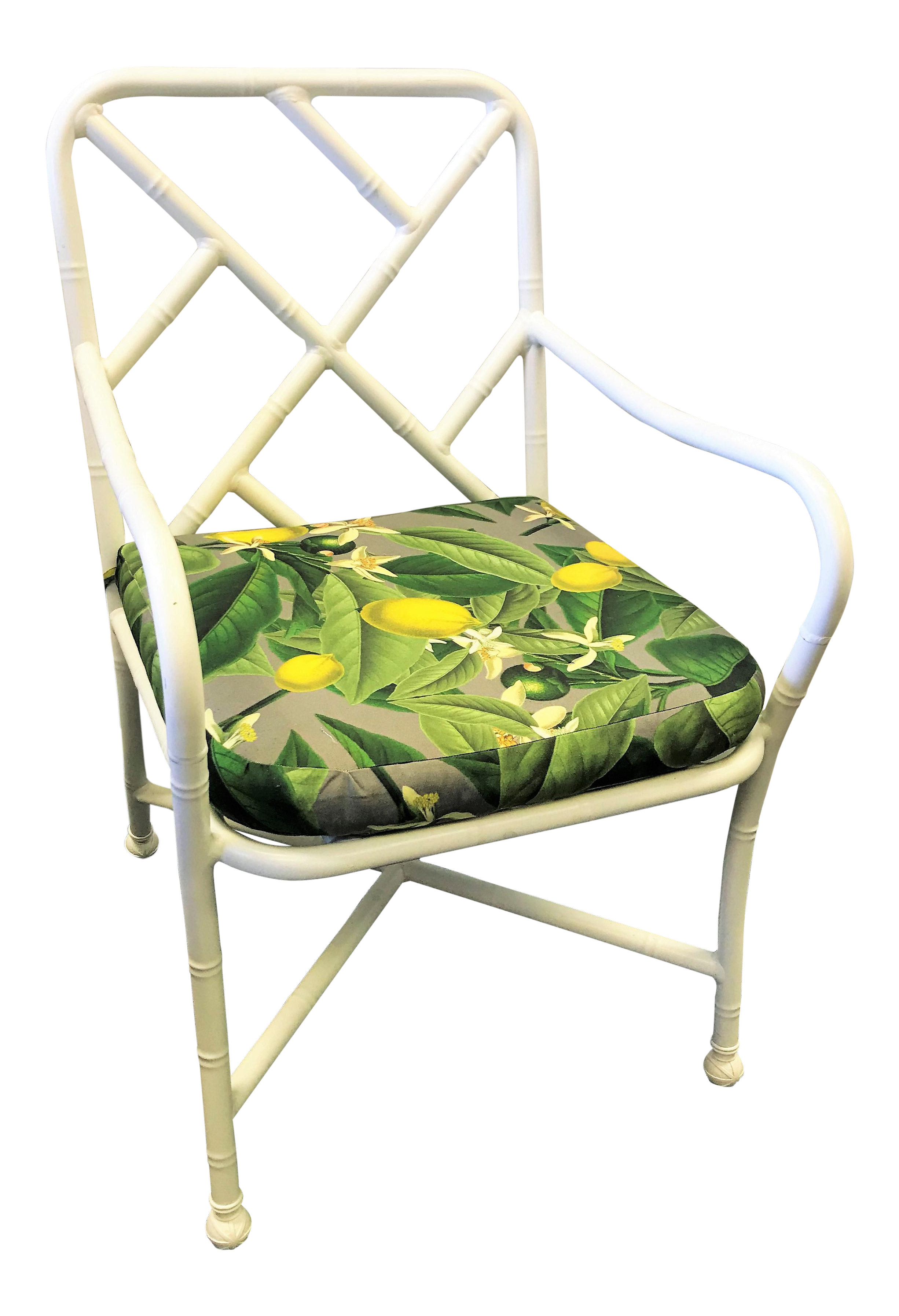 Vintage Chinese Chippendale Outdoor Aluminum Arm Chair With Reversible Seat Cushion Chairish