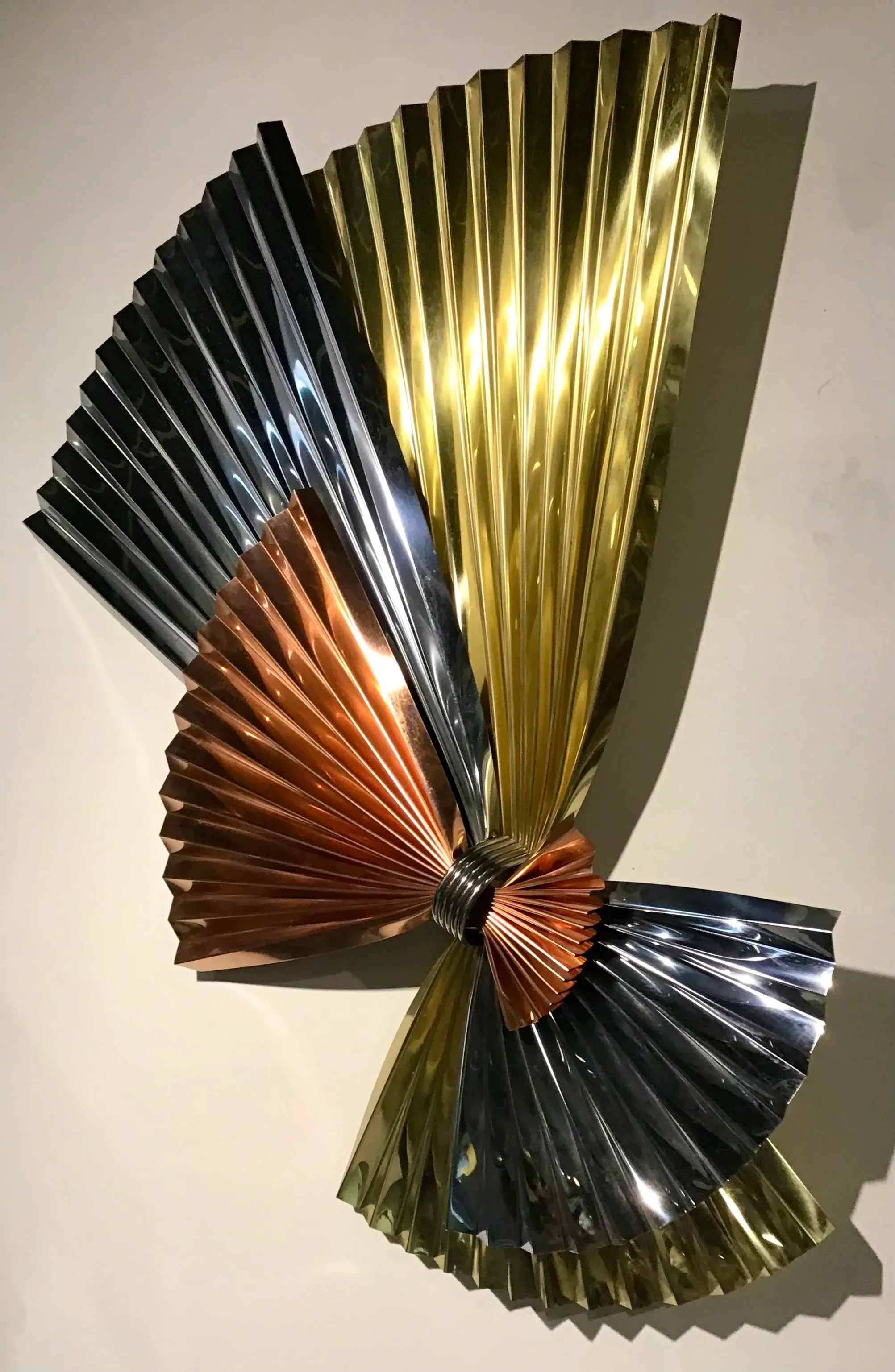 Late 20th Century Post Modern Abstract Metal Fan Wall Sculpture Attributed to C Jeré