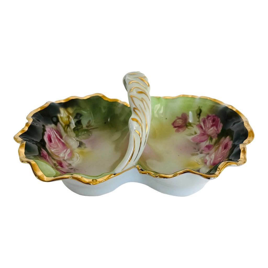 Vintage 1930s Handpainted German Floral Candy Dish