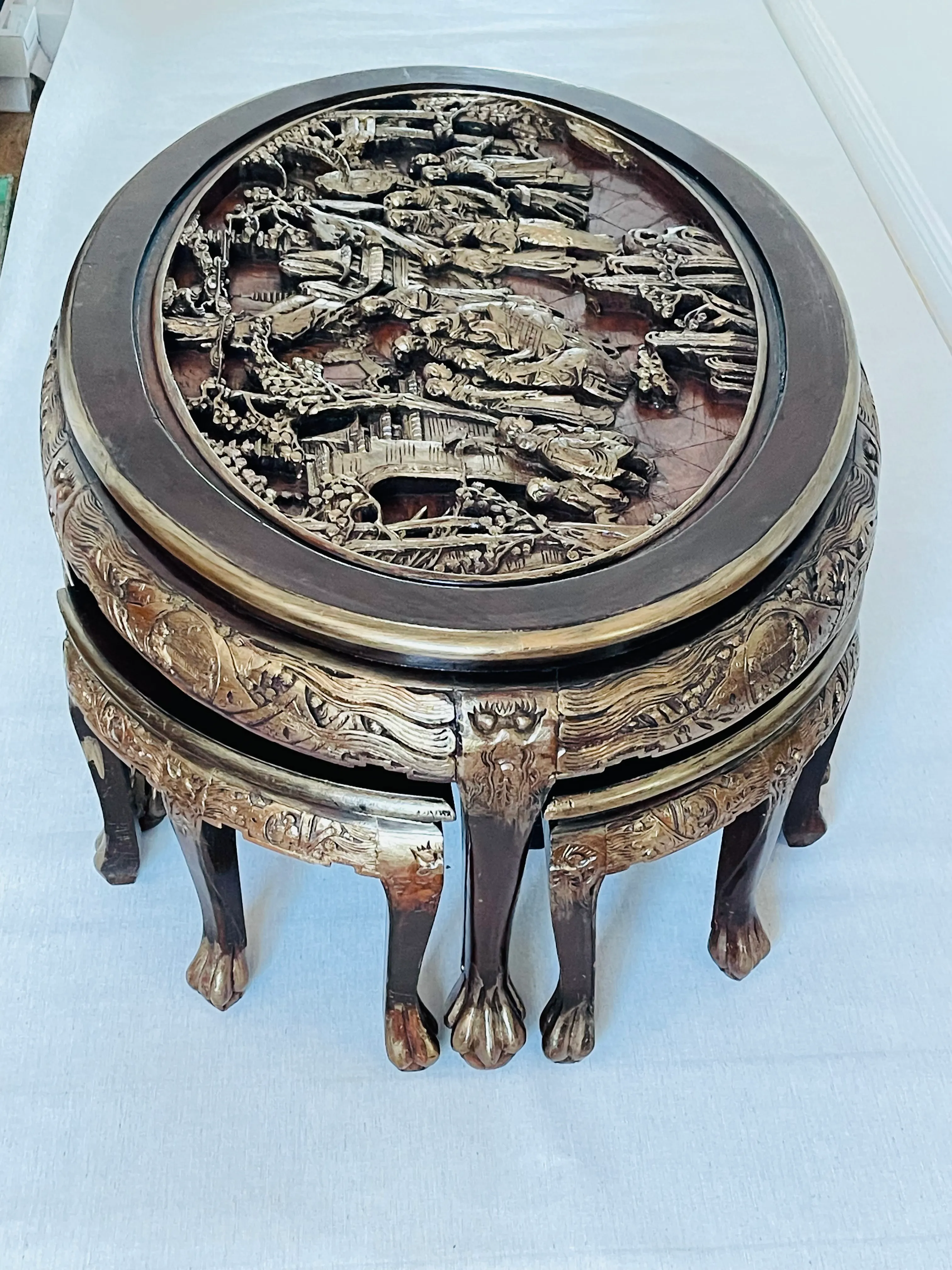 1920 Chinese Opium/Coffee Table With 6 Chairs - Laverne Style