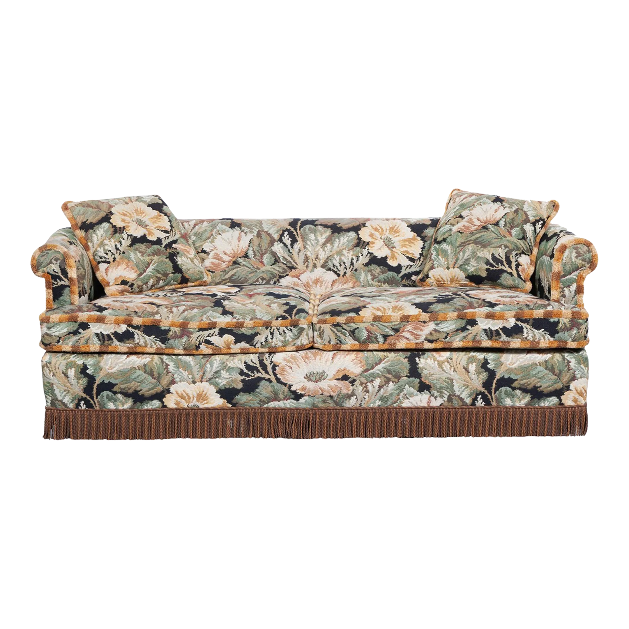 Custom Floral Tapestry Sofa With Bullion Fringe Chairish