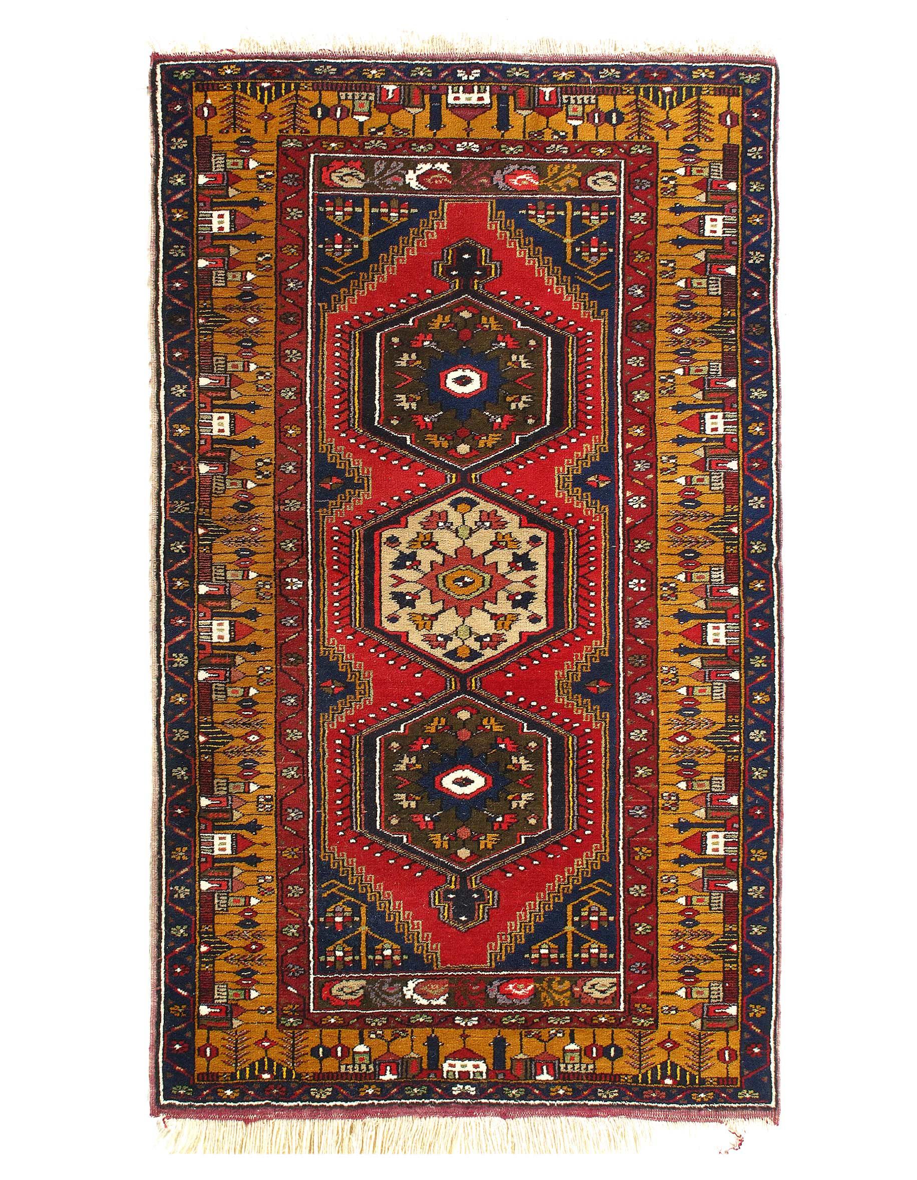 Red Color Fine Vintage Turkish Rug 3'7'' X 5'11'' | Chairish