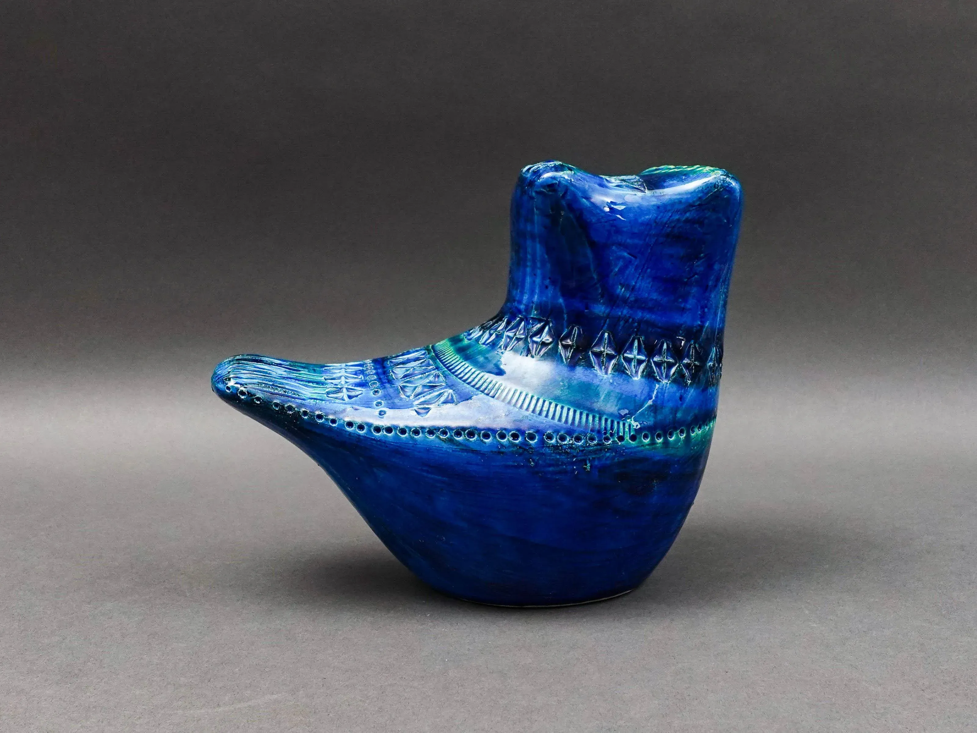 FLAVIA MONTELUPO 青い陶器のピッチャー　Italy VINTAGE FLAVIA MONTELUPO ITALY POTTERY BLUE AND GREEN LARGE