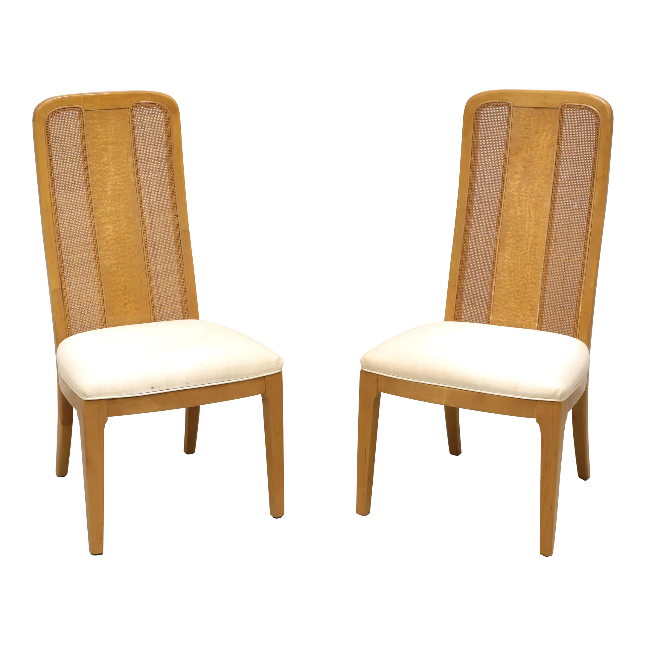 Bernhardt Caned Burl Maple Contemporary Dining Side Chair Pair B