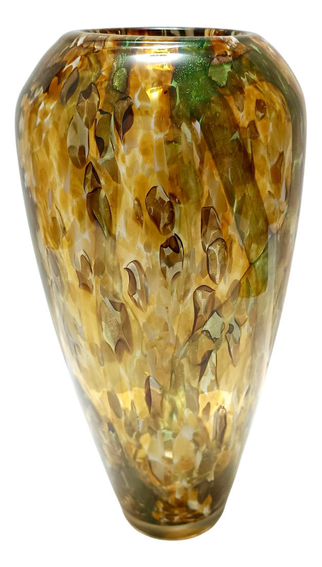 Large Yellow and Green Murano Glass Vase with Aventurine