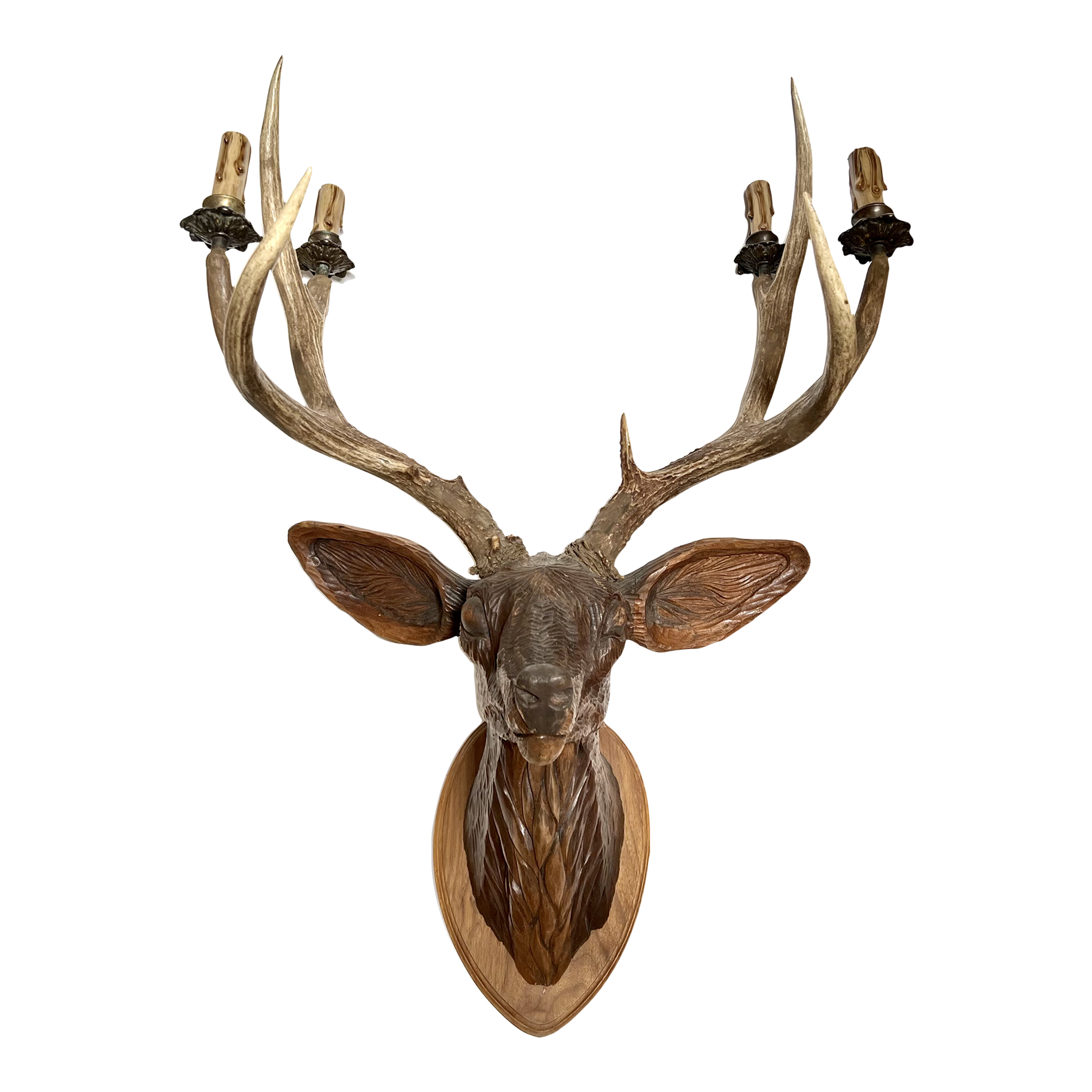 Carved Wood Deer Head Animalia Wall Sconce With Naturally Shed Antlers Chairish