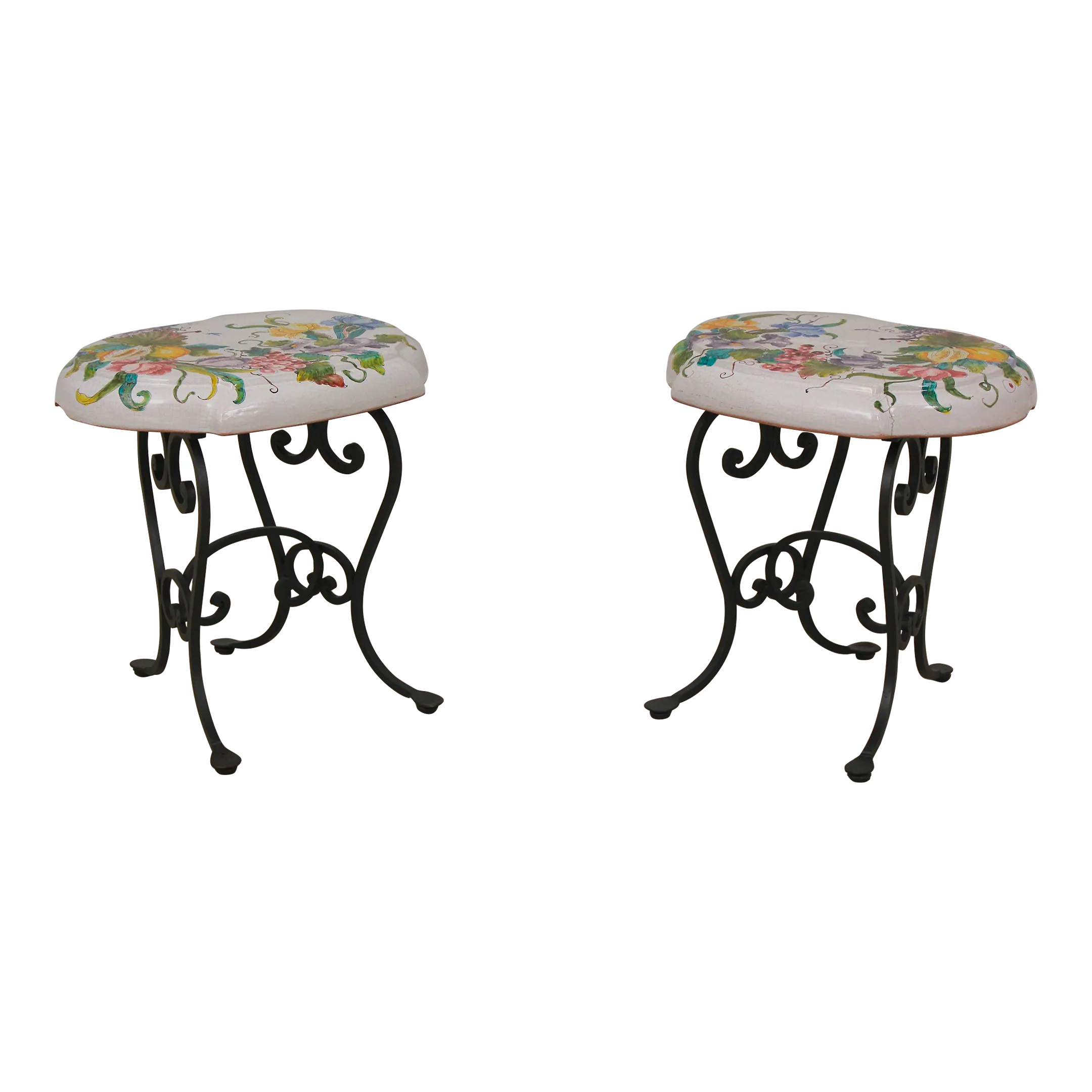 Pair Italian Hand Painted Terracotta & Iron Garden Seats Chairish