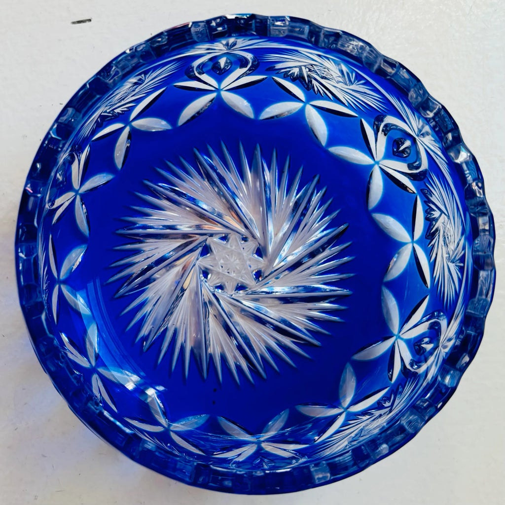 Bohemian ブルーカットボール　1950年物 cobalt-hand-cut-to-clear-