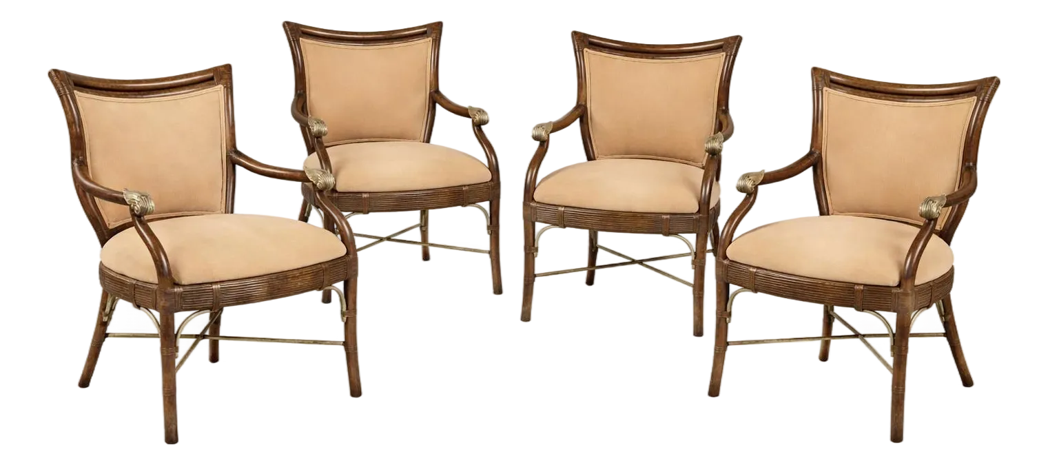 Vintage Hollywood Regency Dining Armchairs Attributed to Ferguson Copeland, Set of 4