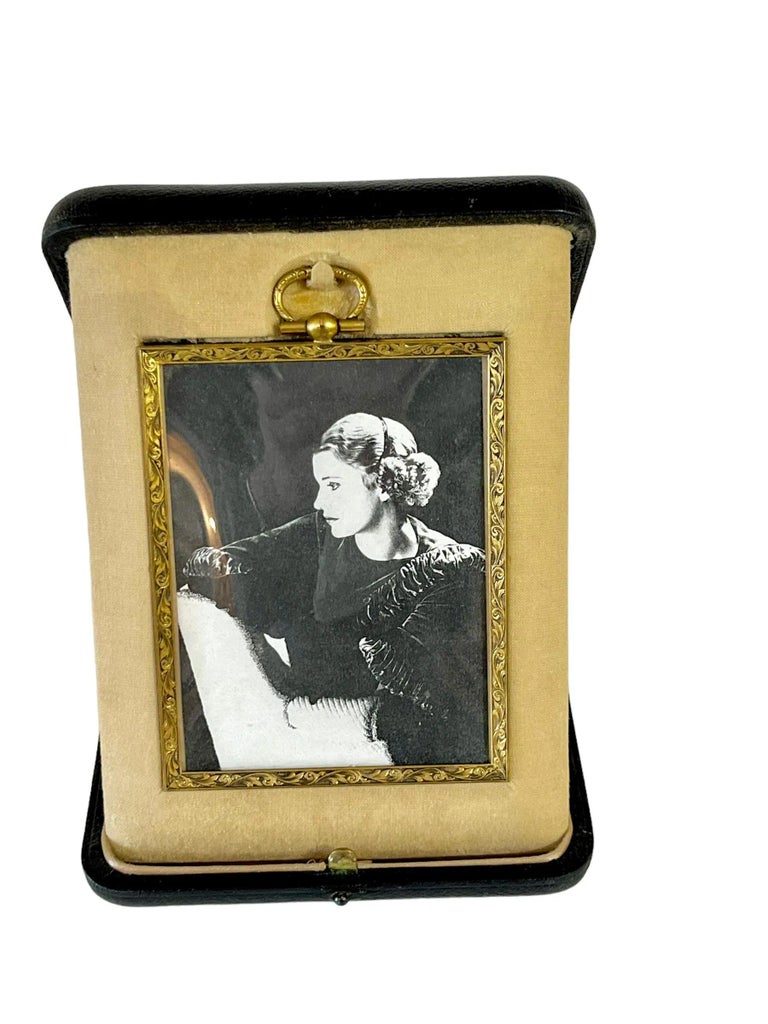 Antique Brass Travel Picture Frame in Easel Case | Chairish Gold Antique style Travel photo frame