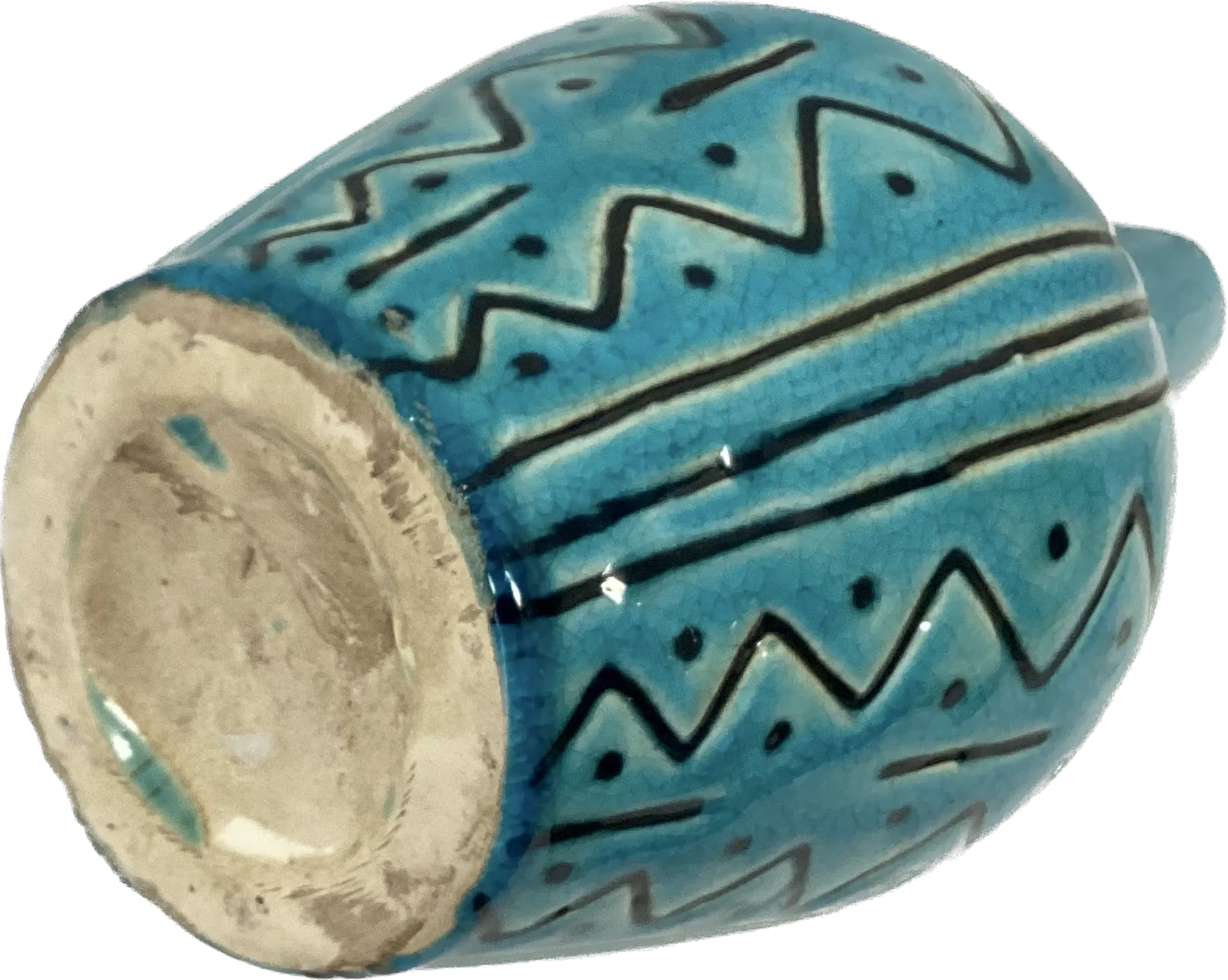 Vintage Hand Painted Ceramic Turquoise and Black Vase