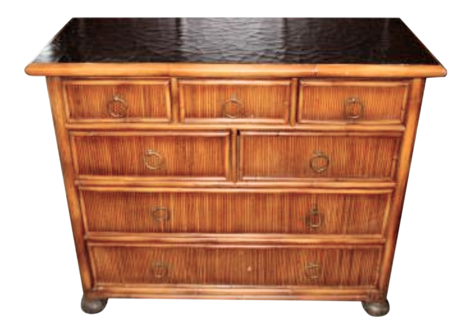 Vintage Baker For Milling Road Reed Bamboo Black Crackle Top 7 Drawer Chest Of Drawers Dresser Chairish