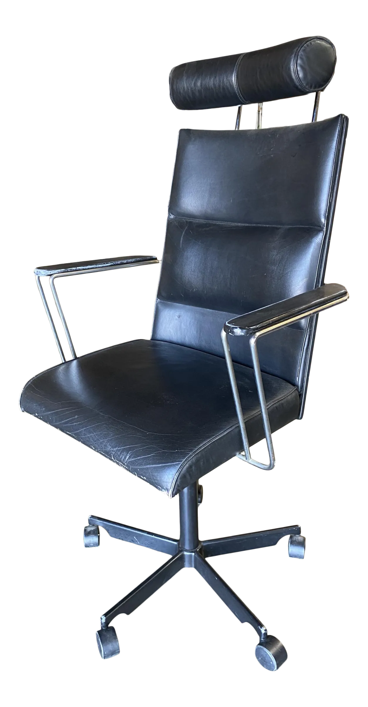 1980s Danish Modern Black and Chrome Executive Desk Chair by Kevi