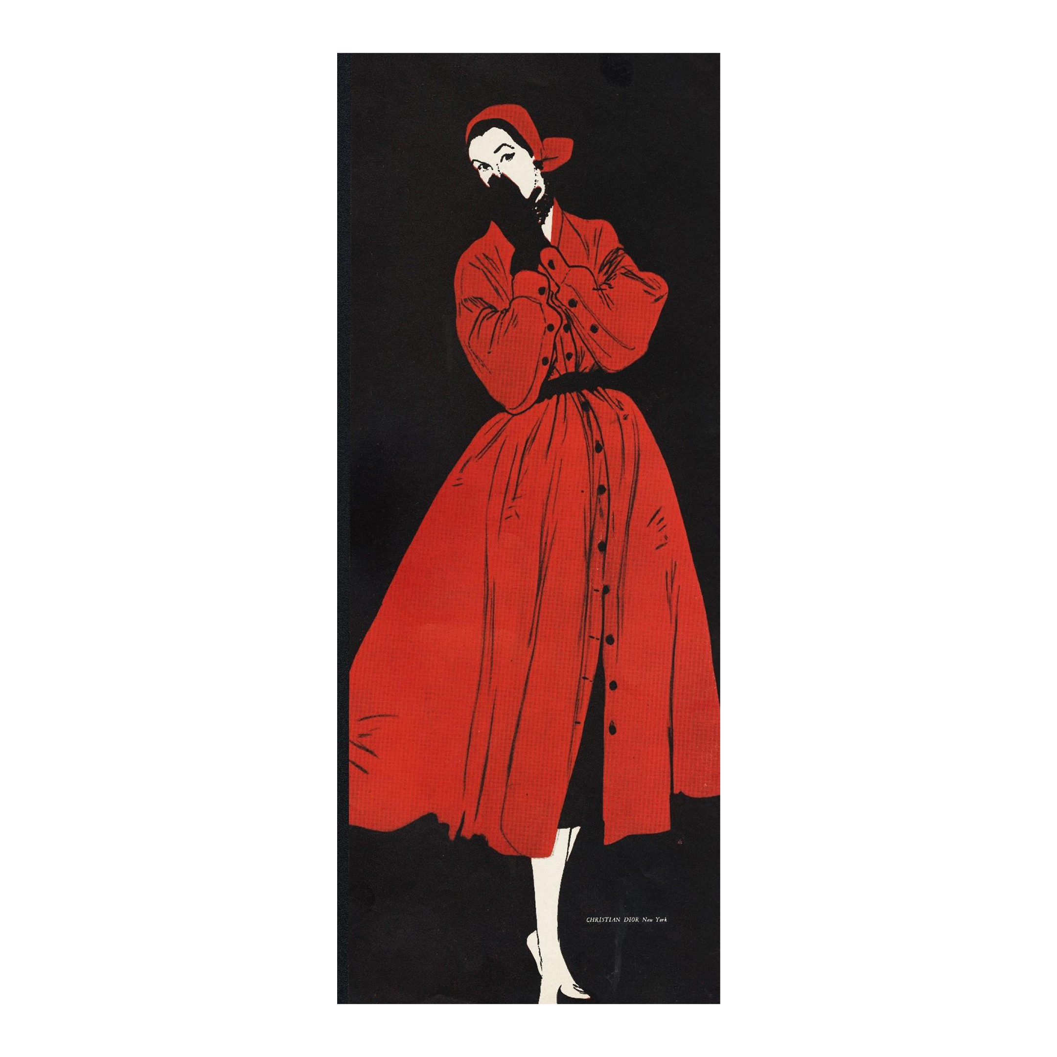 1950 French Mid-Century Christian Dior Fashion Print by Gruau