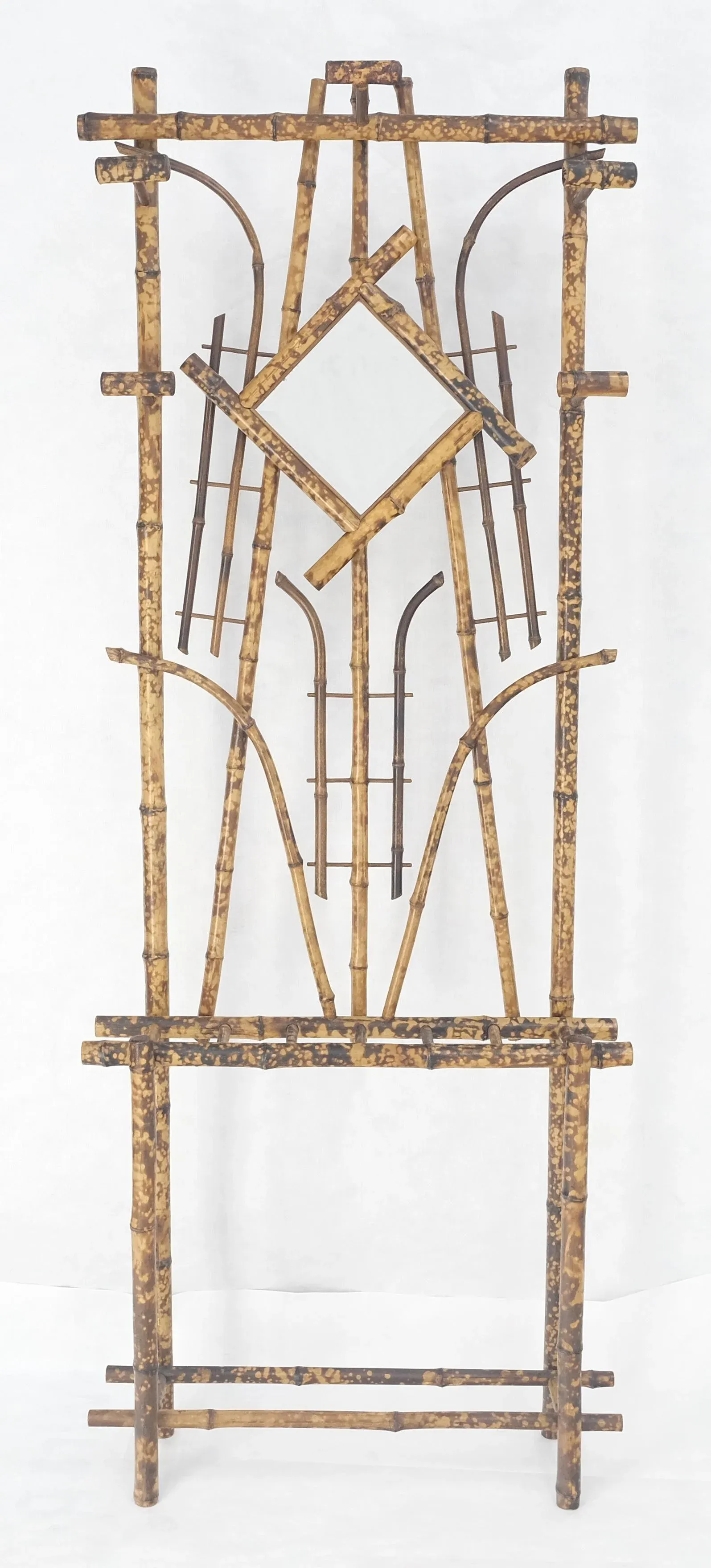 Burnt Bamboo Decorative Wall Coat Rack Mirror Umbrella Stand