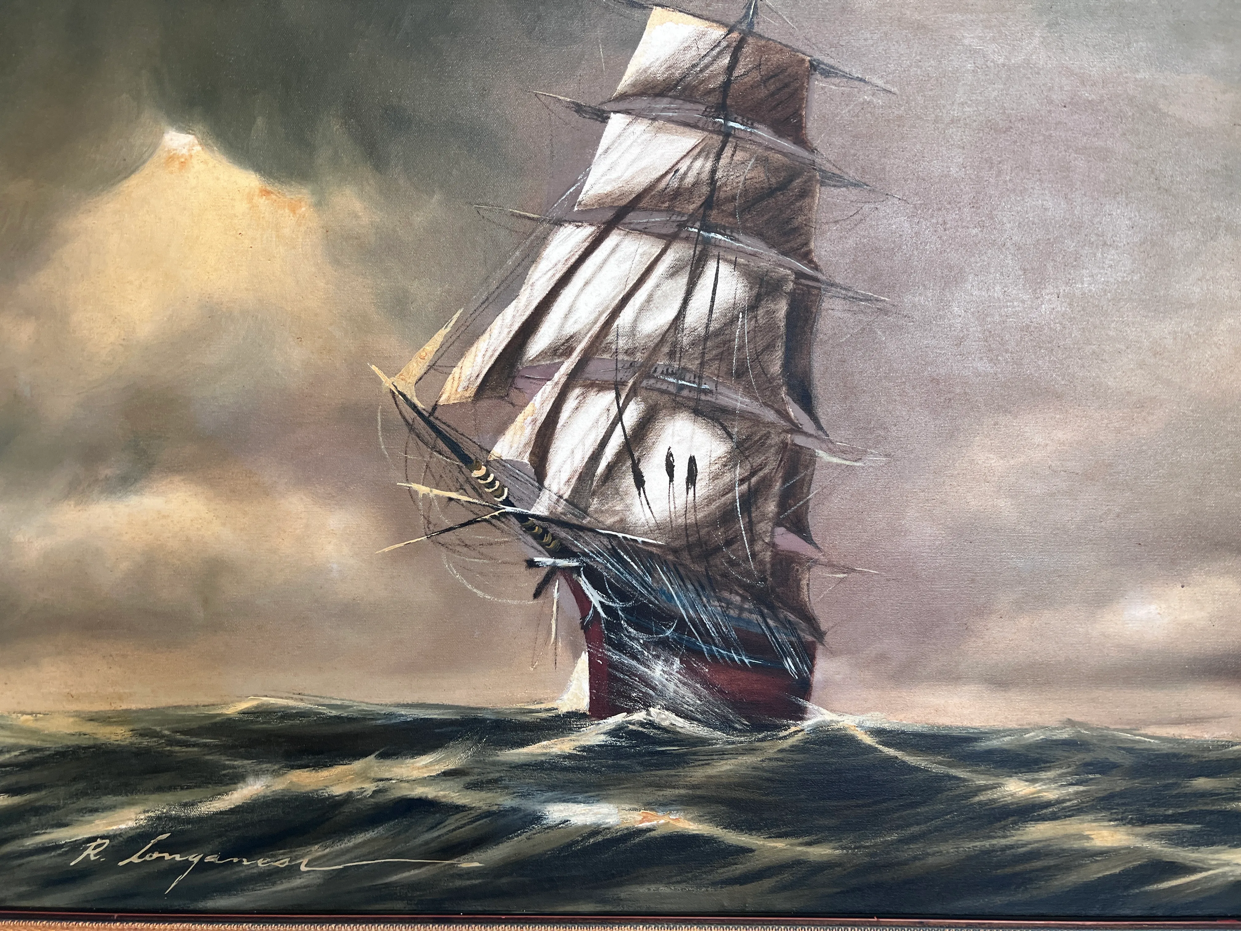 Dedication / On the Line (Reis)(中古品) Late 20th Century Renato Longanesi - Original Vintage Oil Painting