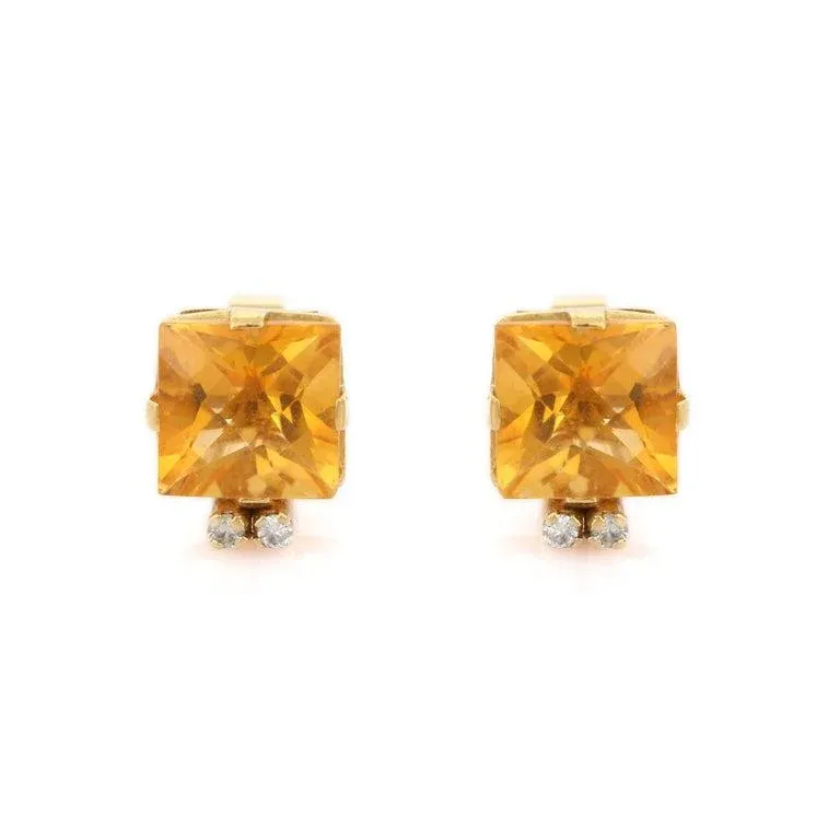 5.31 Ct Citrine Diamond Stud Earrings in 18k Yellow Gold- 2 Pieces