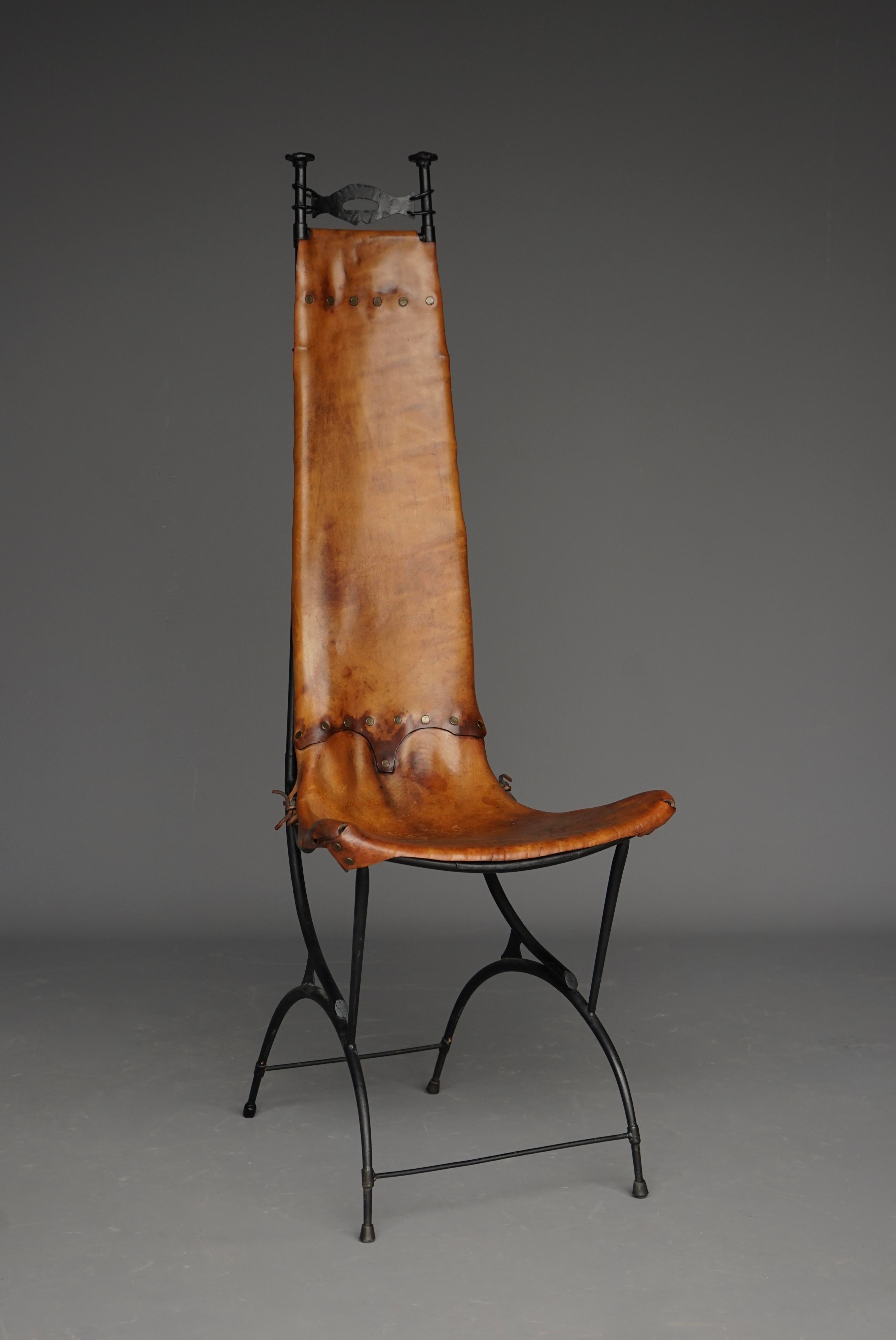 Iron & Leather Side Chair from Sido and François Thévenin, 1980s