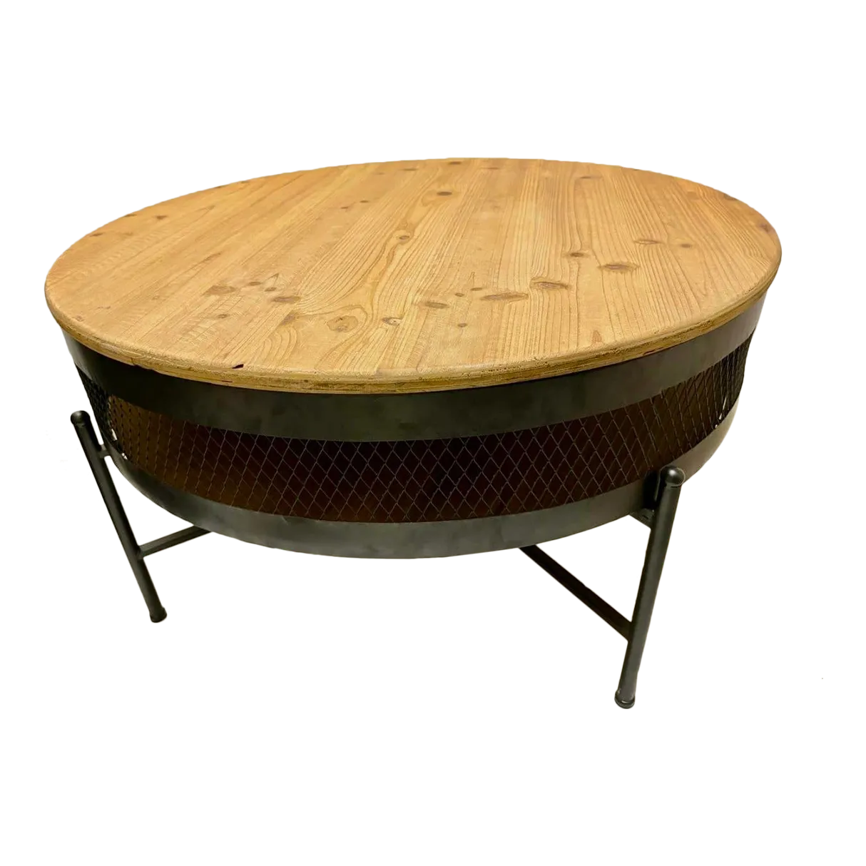 Iron and Wood Drum Table Chairish