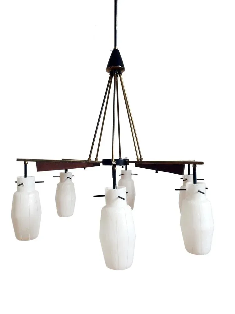 Vintage Italian Ceiling Light with Opal Glass Shades, 1970s