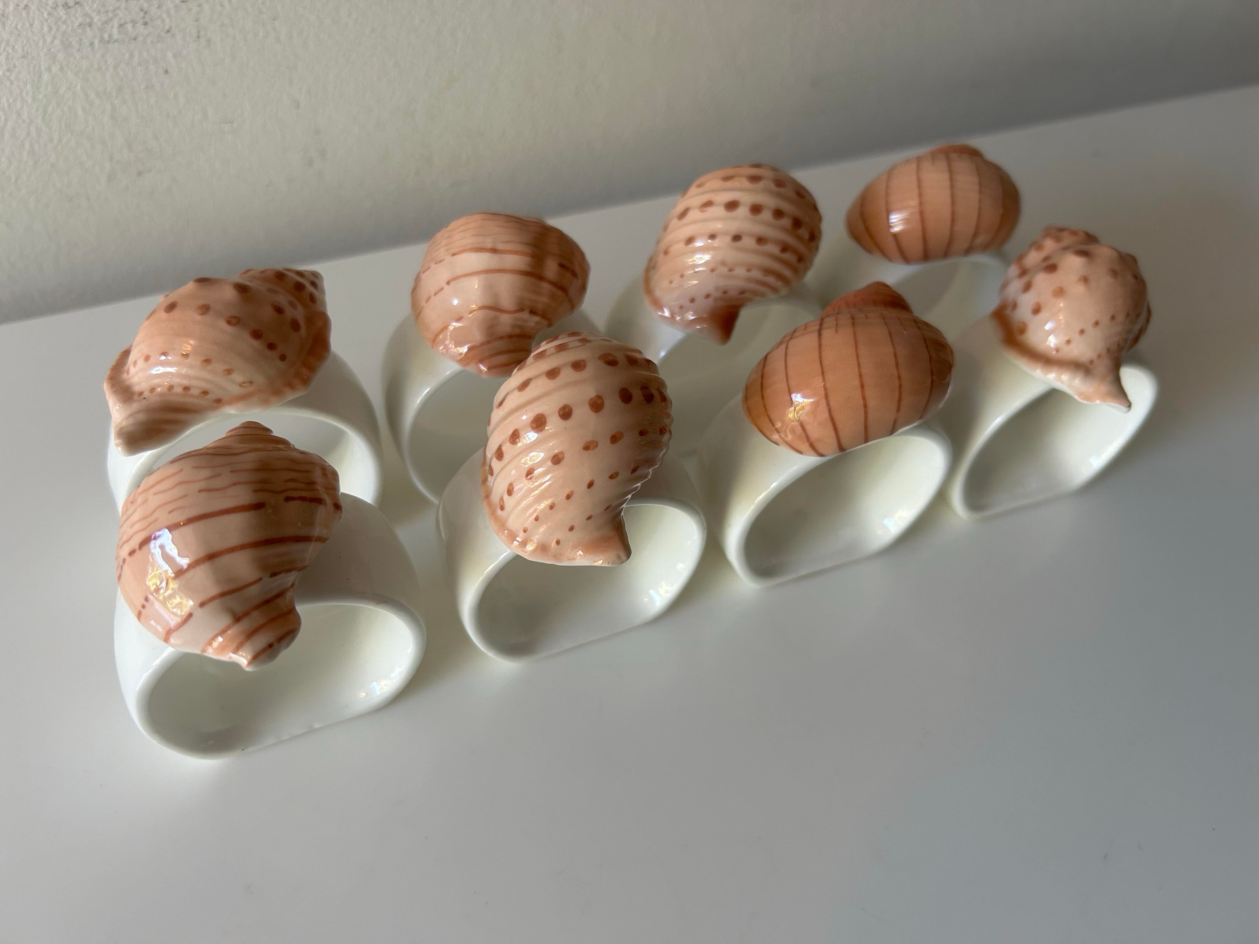 Vintage Bone China Seashell Napkin Rings - Set of 8