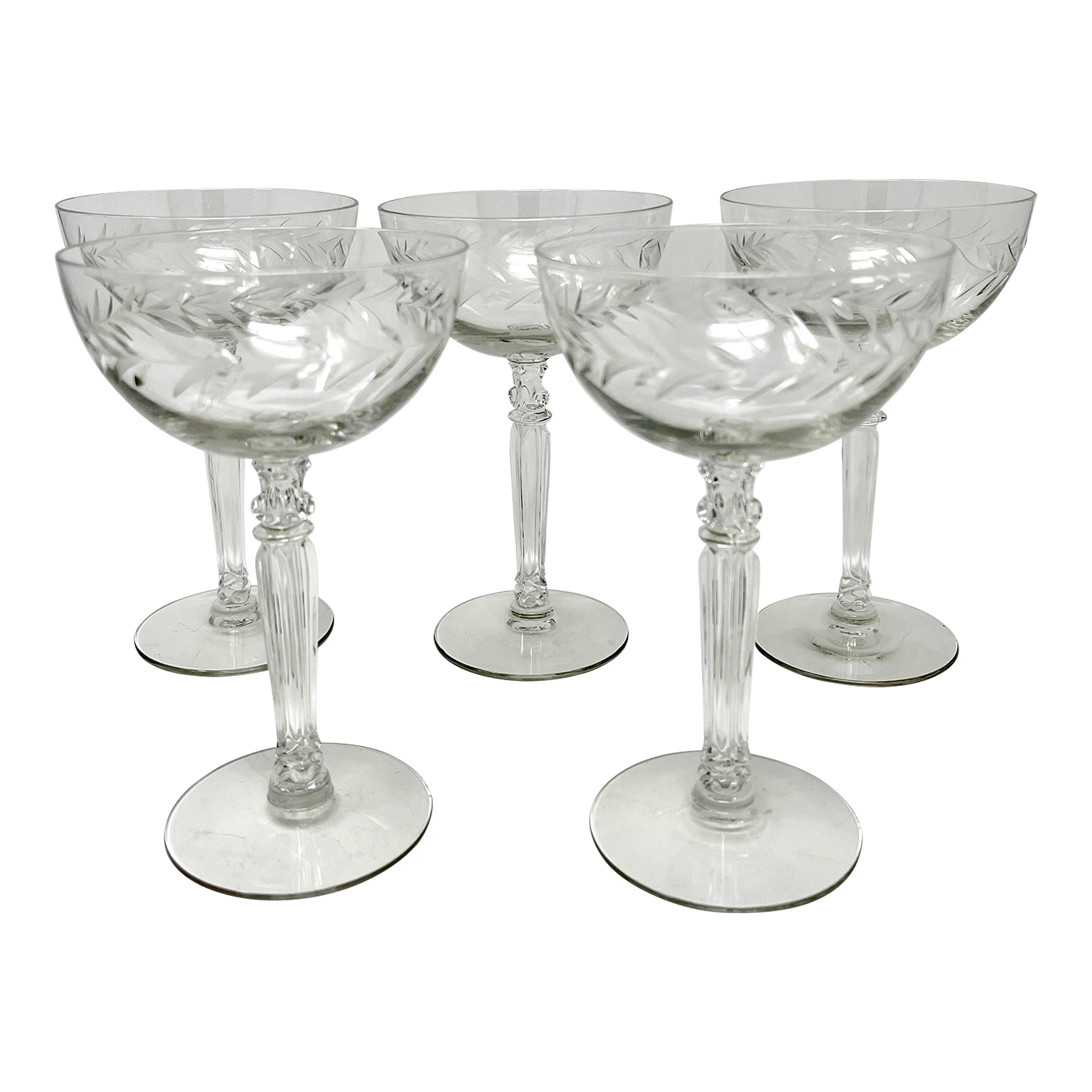 MidCentury Fostoria Holly Cut Crystal Red Wine Glasses Set of 5