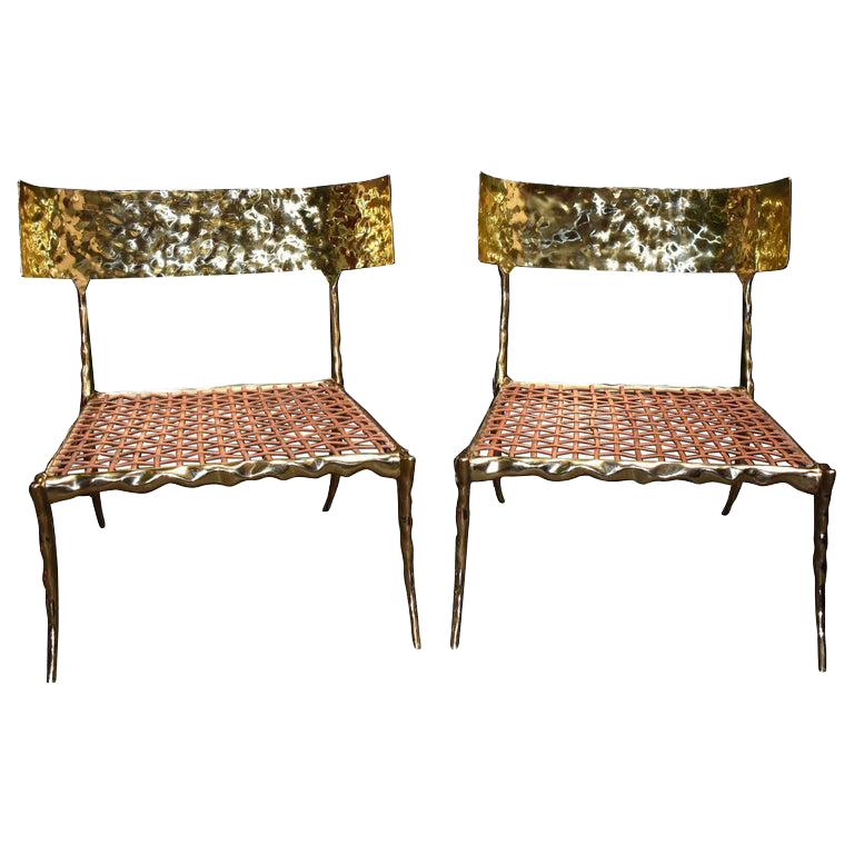 King Queen Modern Brass Low Side Chairs Chairish