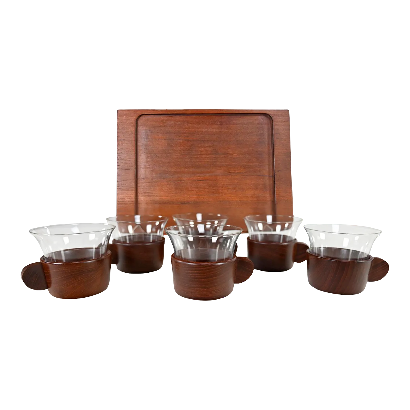 Vintage Mid Century Modern Galatix Hand Made Burma Teak Tea Service Set of 6 With Tray Chairish