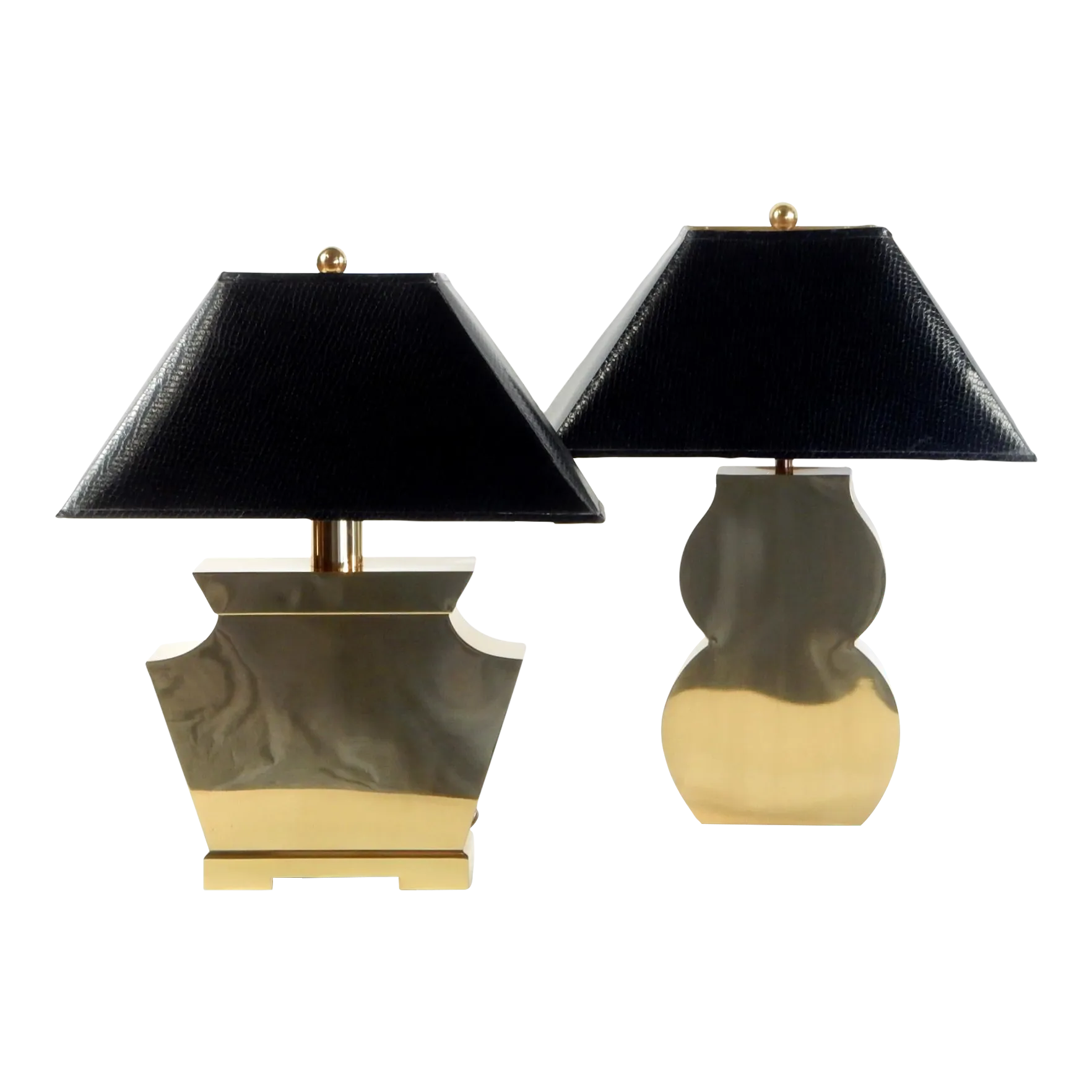 Post-Modern Streamline Brass "Shapes" Lamps With Faux Black Reptile