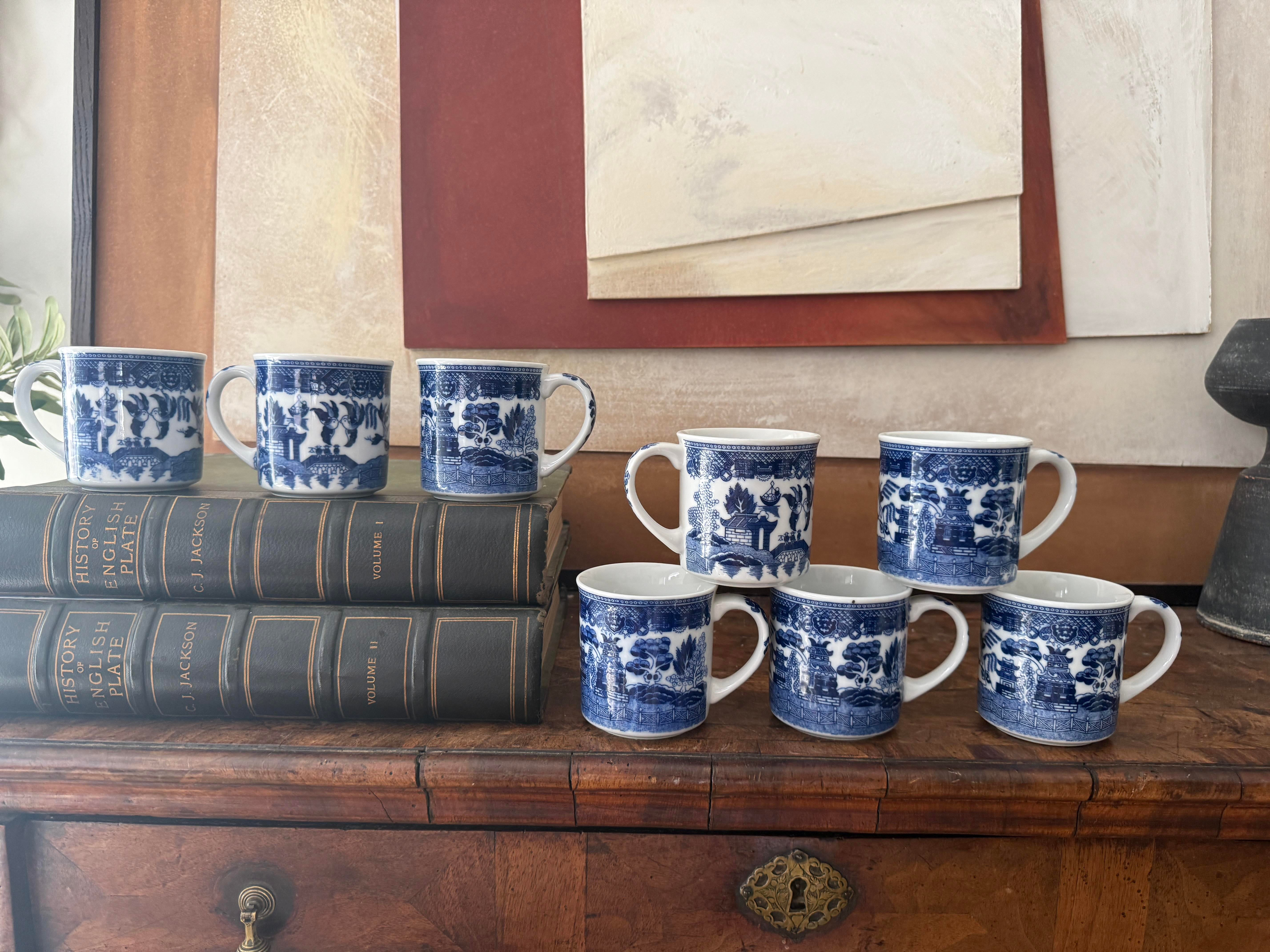 1970s Blue Willow Coffee Mugs - Set of Eight (8)