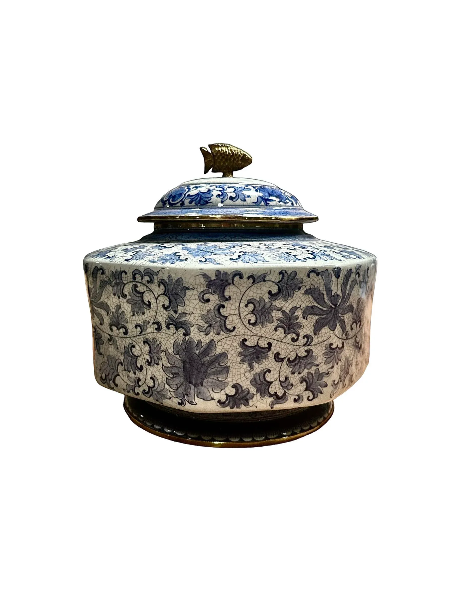 Late 20th Century Maitland-Smith Blue and White Octagonal Jar With