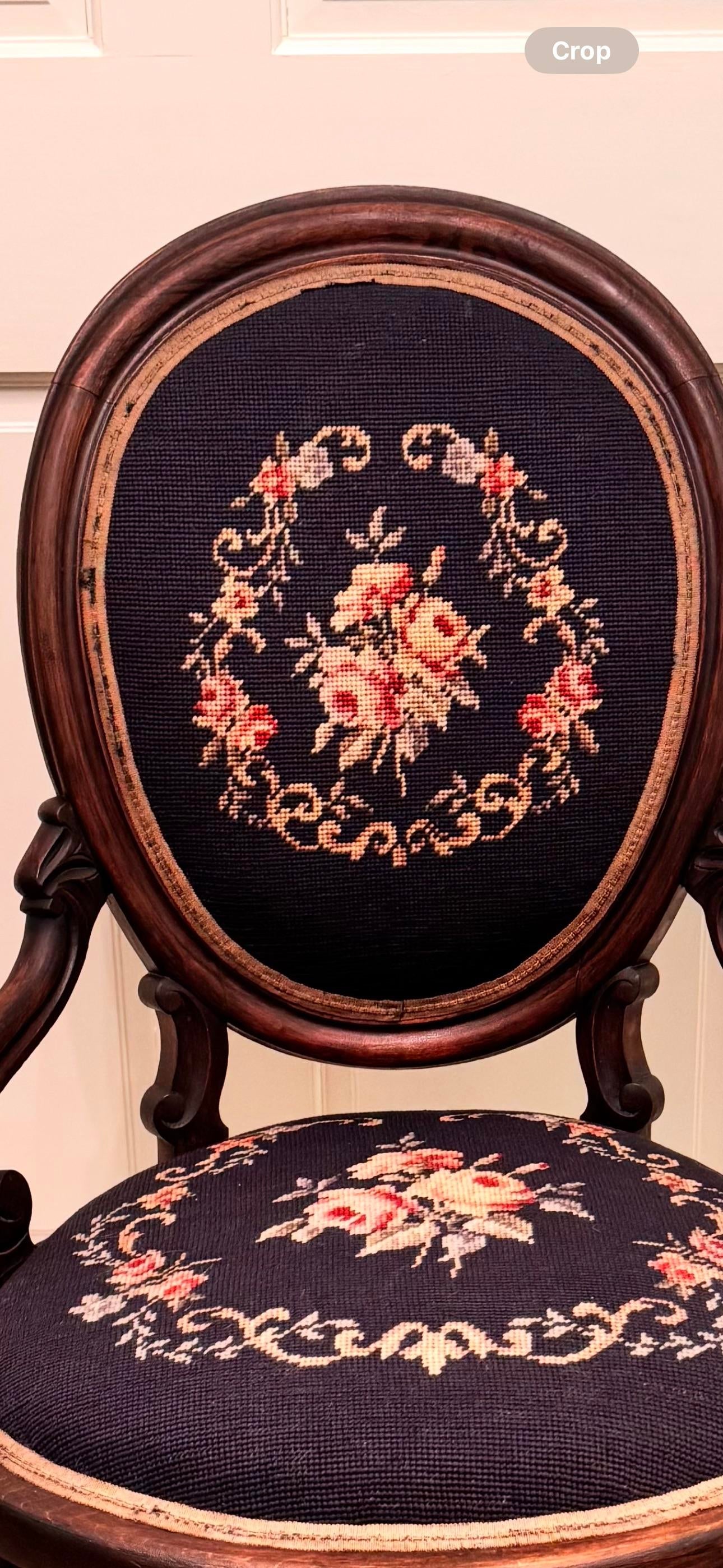 Antique Upholstered Armchair With Needlepoint Upholstery 1938