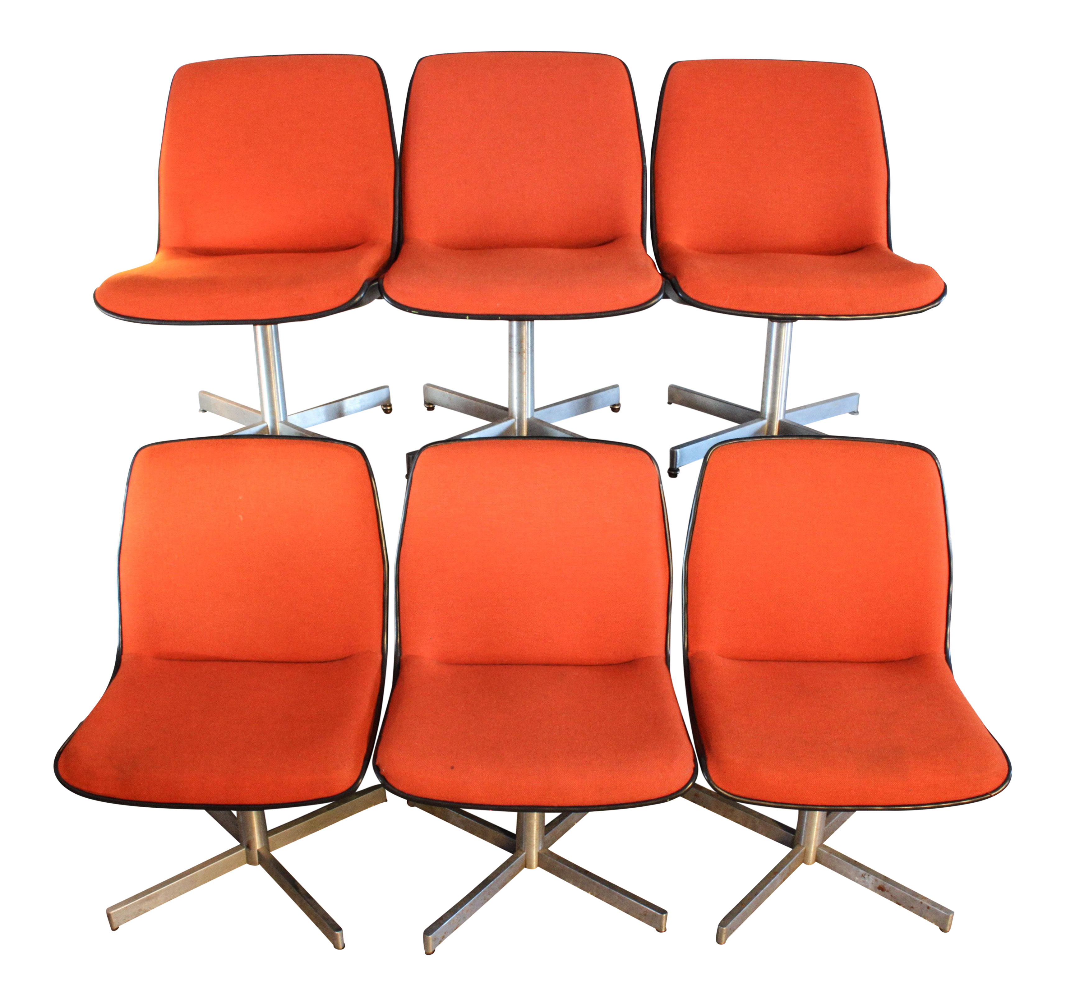 Vintage Mid Century Orange Upholstered Swivel Chairs By Harvard Interiors Set Of 6 Chairish