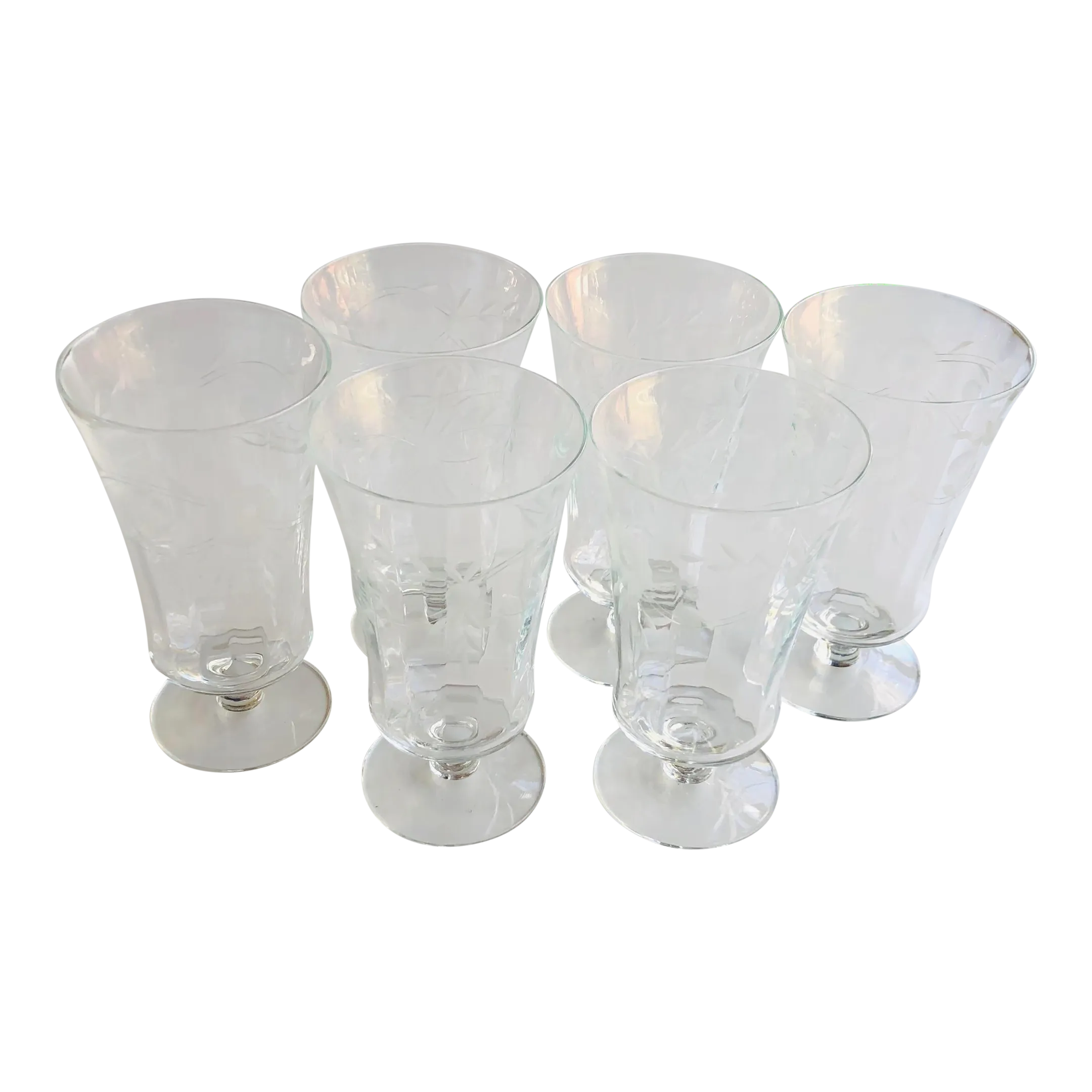 Vintage Clear Floral Etched Juice Glasses S/6 | Chairish