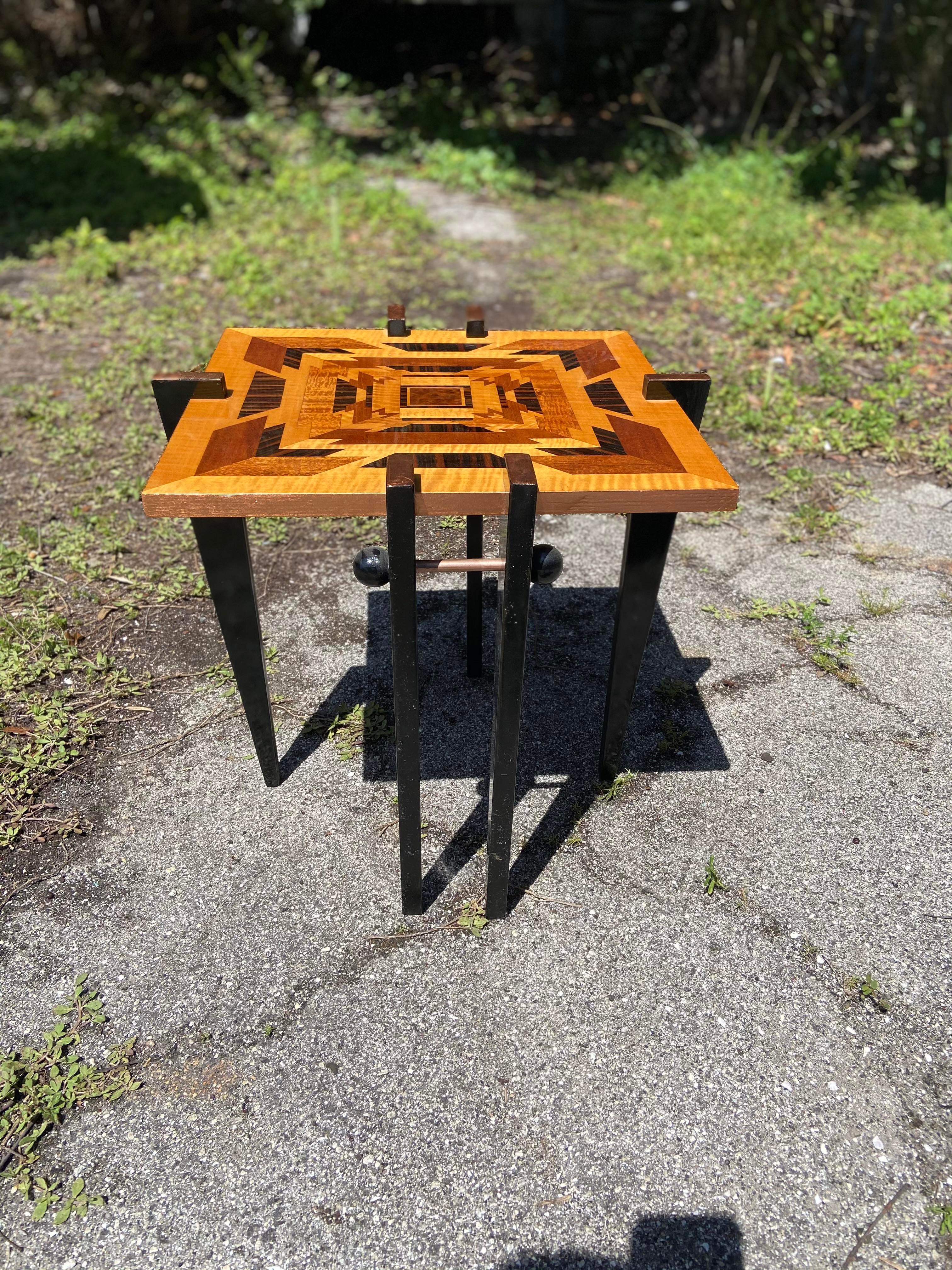 Mid Century Modern Side Table With Exotic Wood Inlay | by