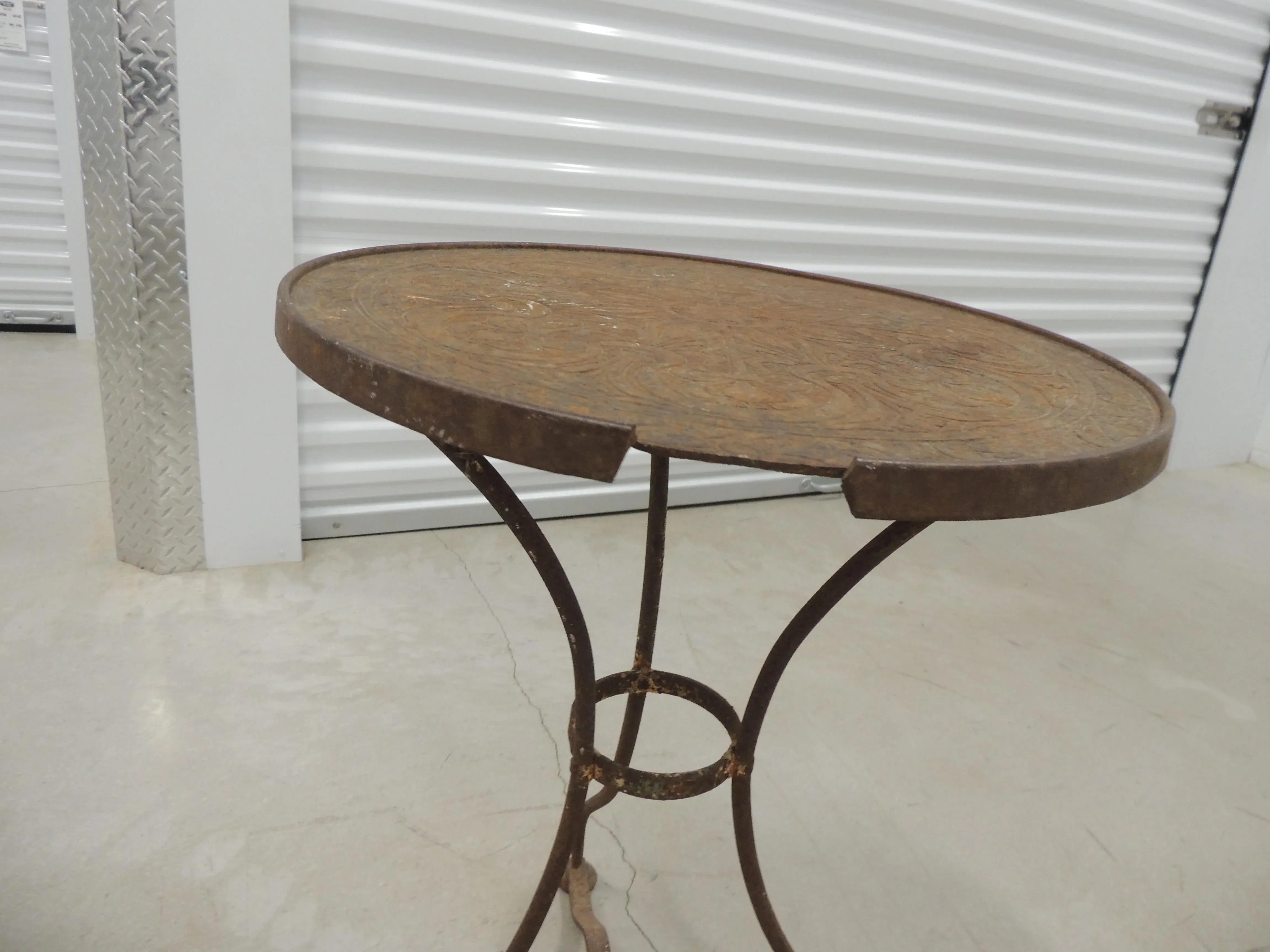 French Antique Rustic Wrought Iron Bistro Round Table