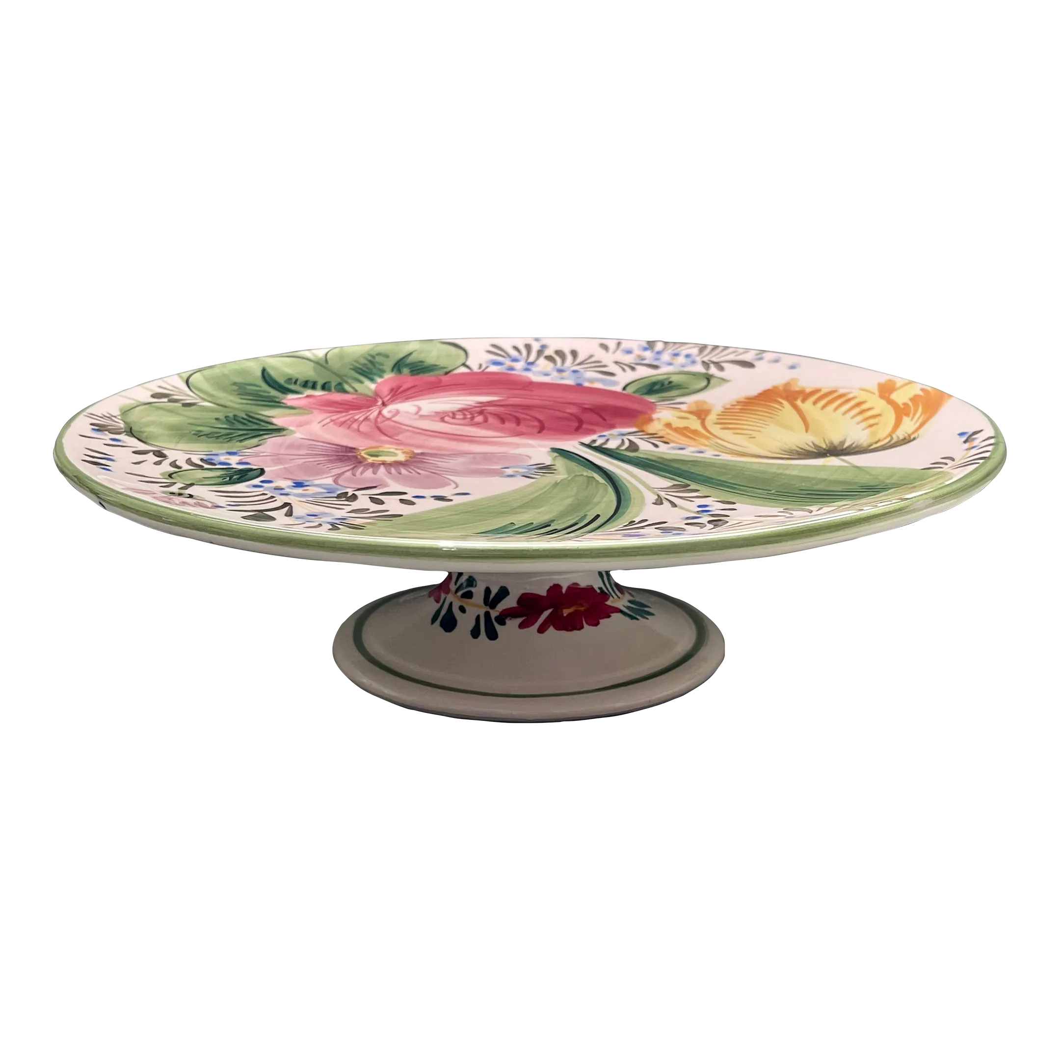 Vintage Hand Painted Italian Floral Cake Stand