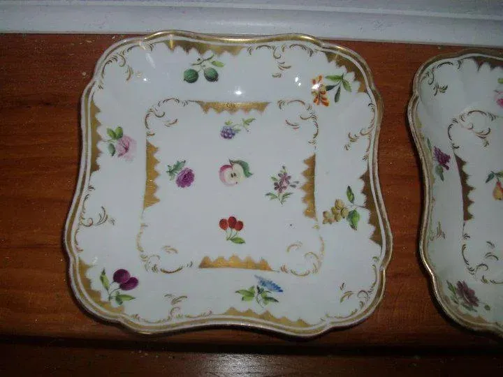 1810 Paris Porcelain Square Dessert Dishes - A Pair
