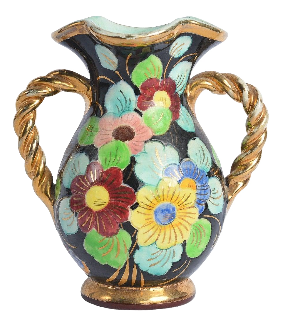 Mid Century Hand Painted Cerart Monaco Ceramic Floral Vase | Chairish