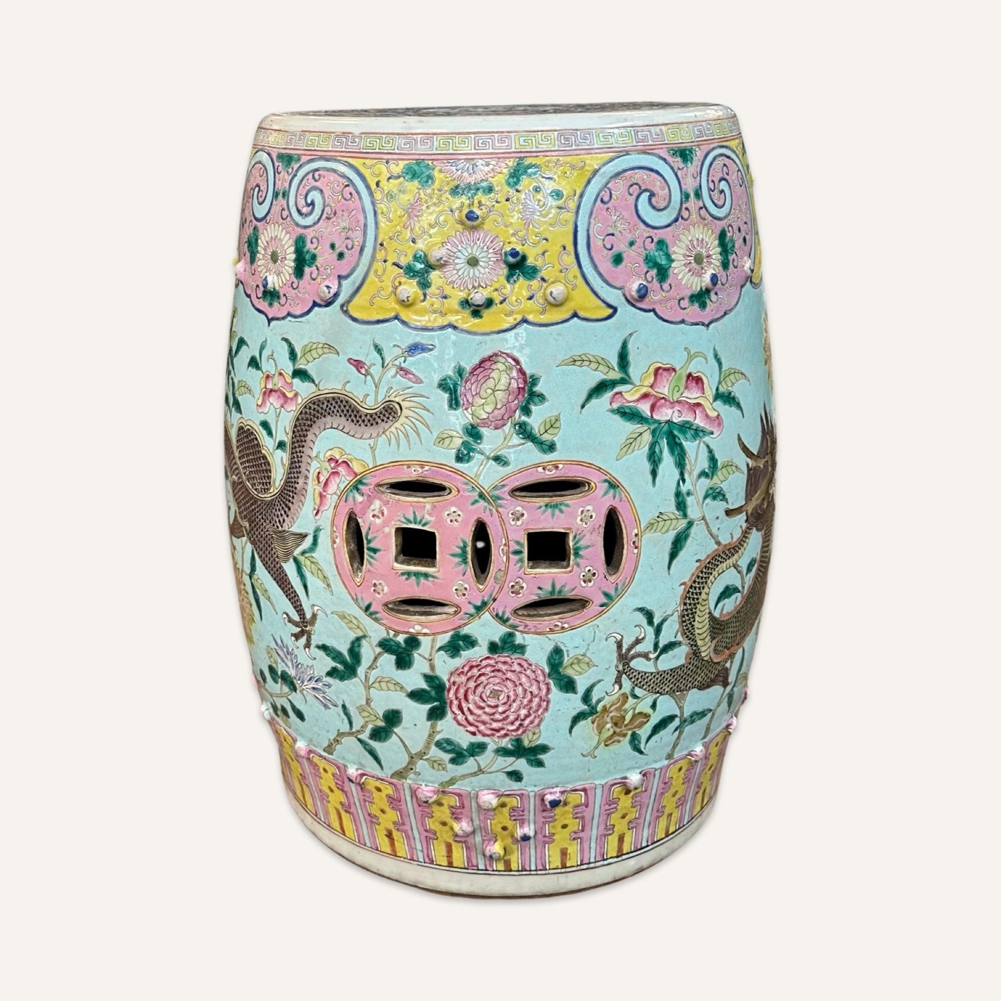 19th Century Porcelain Qing Dynasty Famille Rose Garden Stool