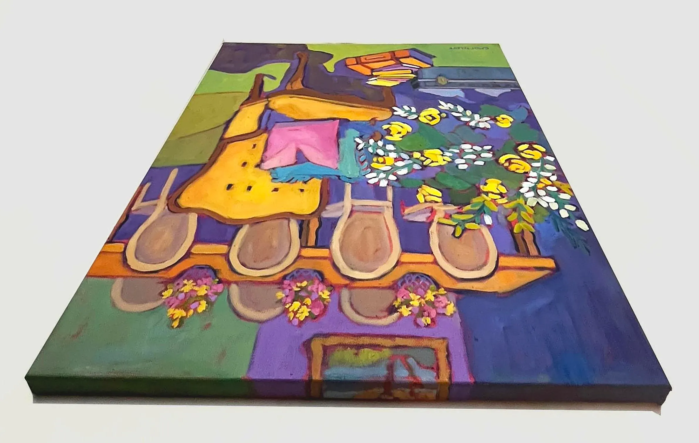 The Guest Room – Colorful Interior Oil Painting With Vintage Chair & Floral DetailVenetian School Artist, Architectural Capriccio with Figures, 1760, Oil on Canvas, Framed