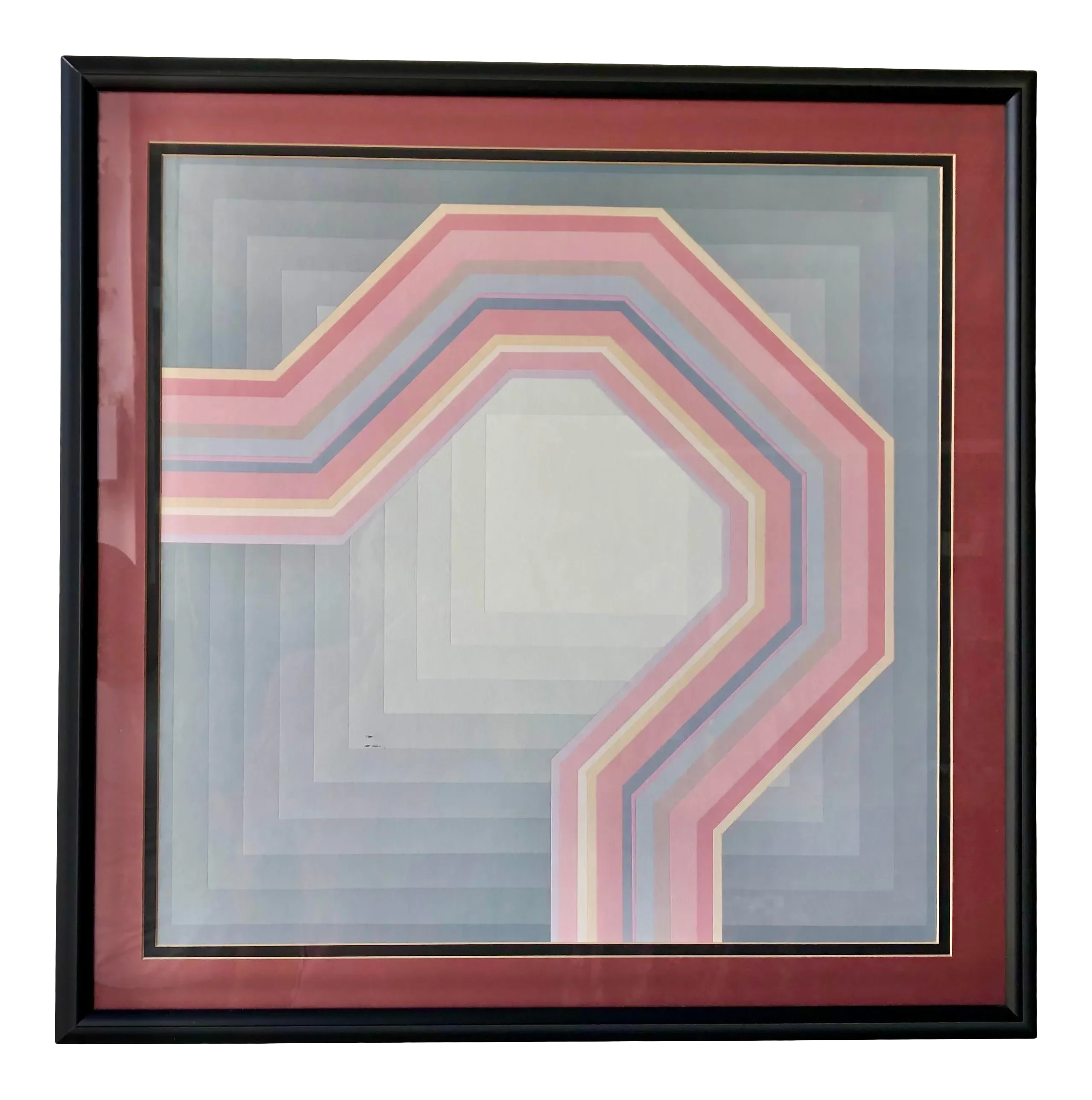 1980s Framed Abstract Geometric Lithography.