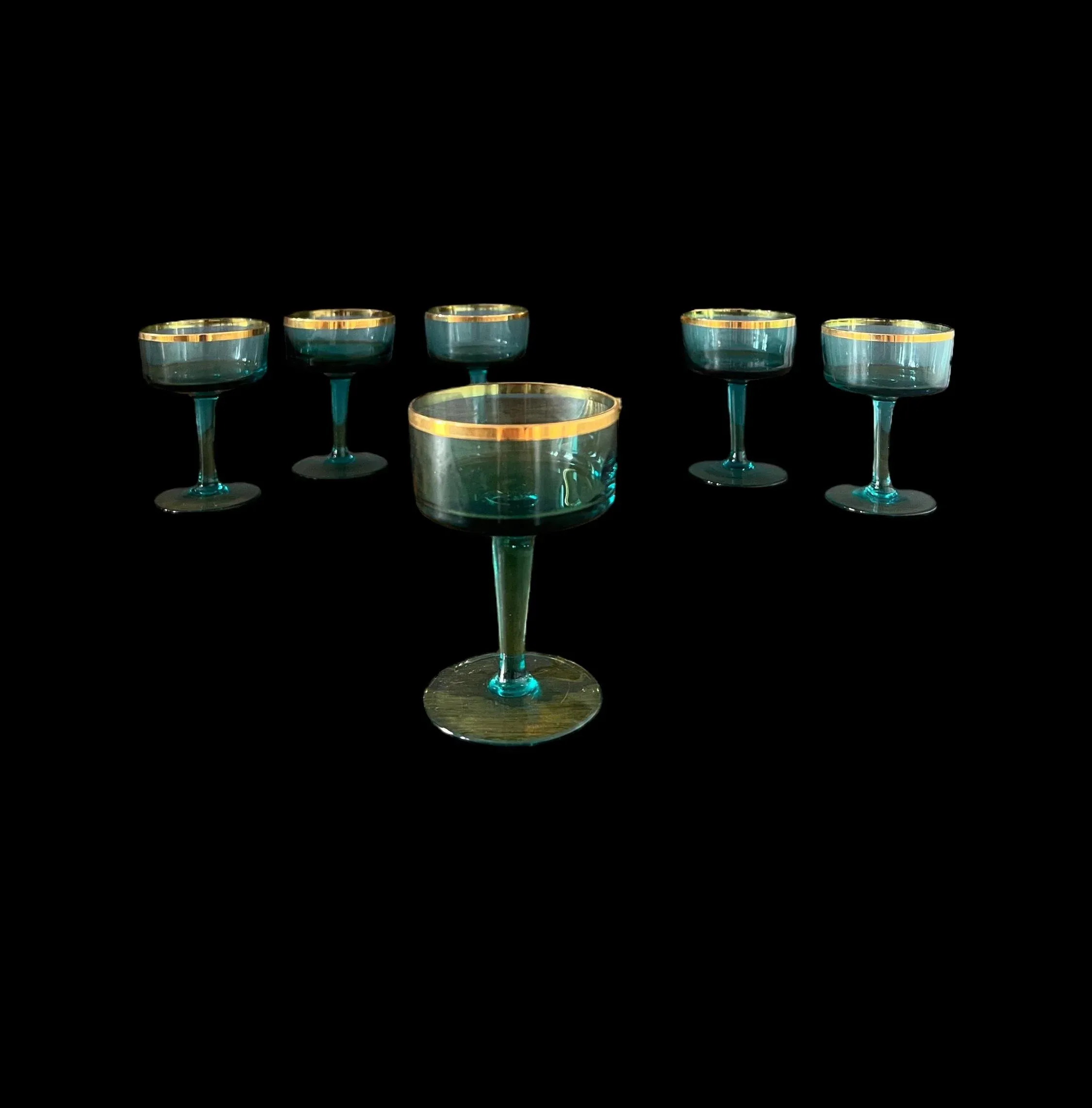 60s〜70s アメリカアンティーク 　カクテル酒レシピグラスUSAヴィンテージ 1960s Vintage Aqua Blue & Gold Cocktail Glasses- Set of 6