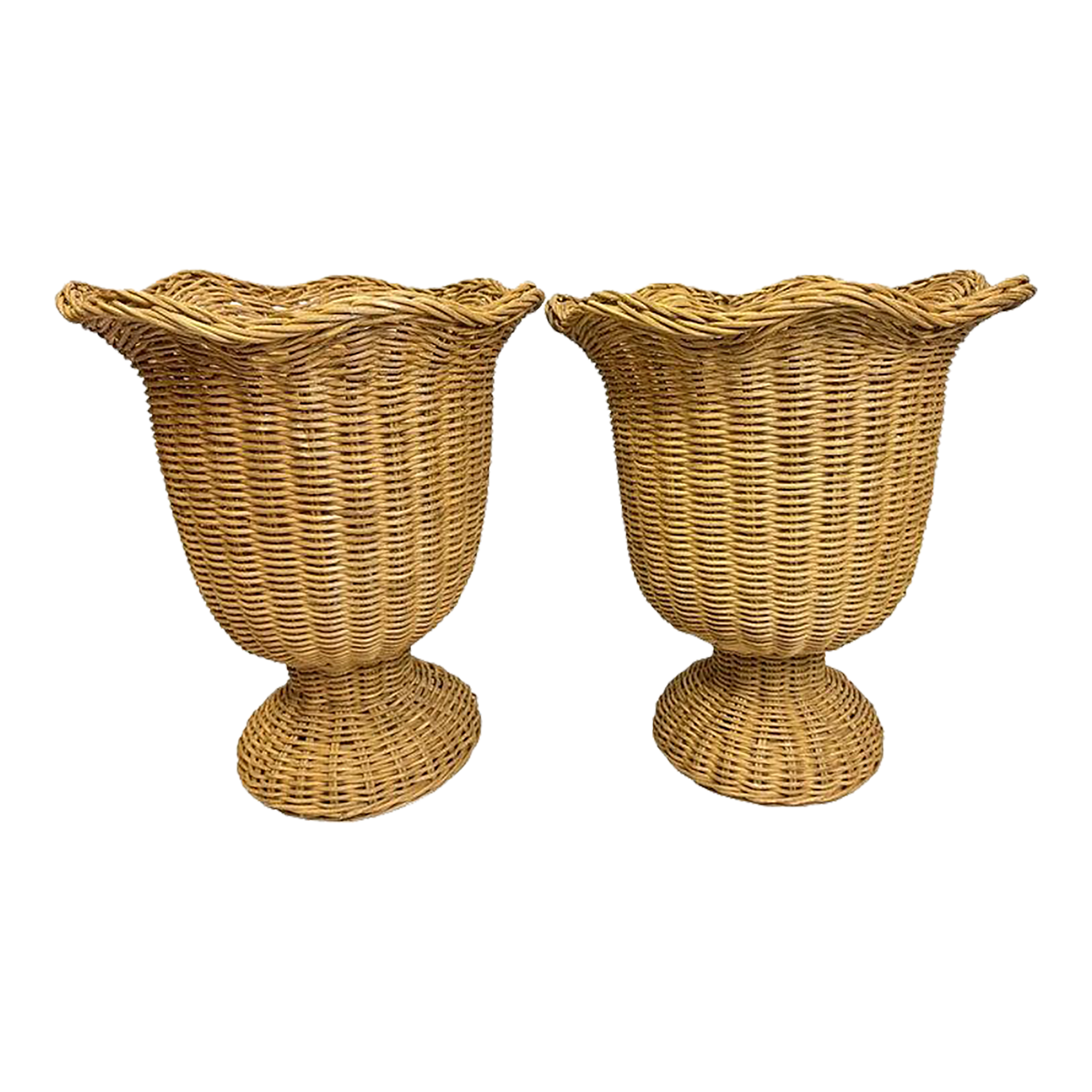 Pair of Large Woven Wicker Urns