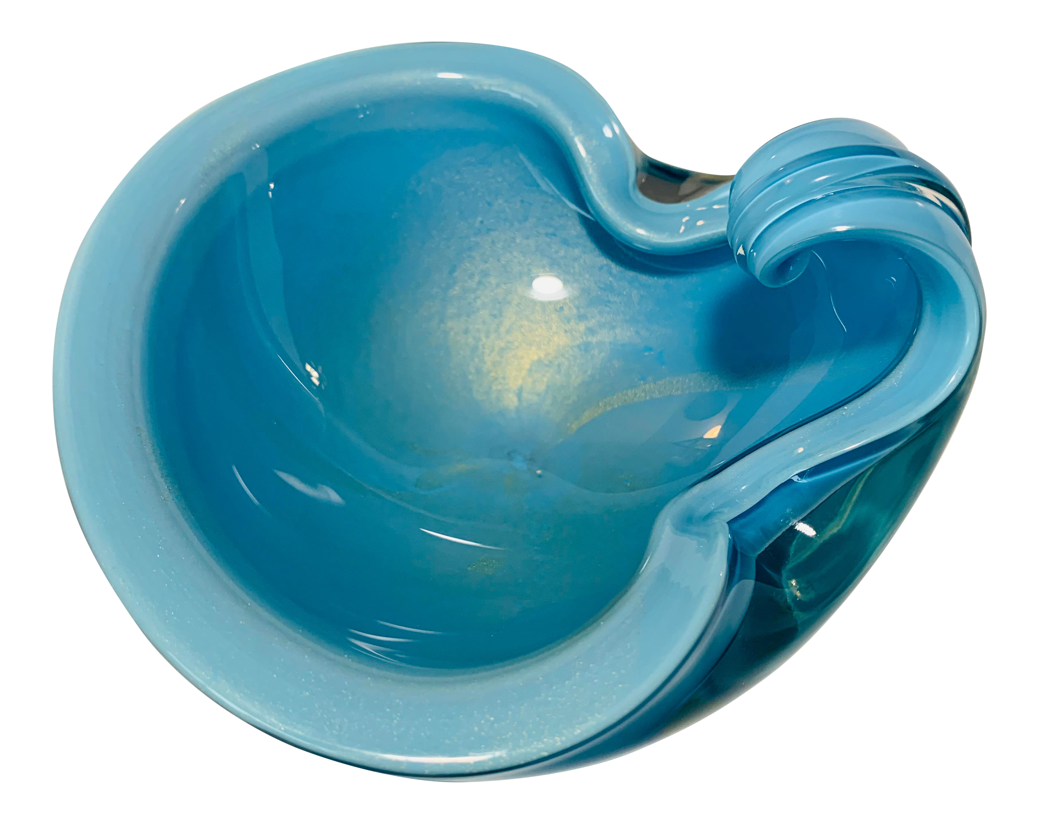 1950s Vintage Alfredo Barbini Italian Murano Blue Turquoise and
