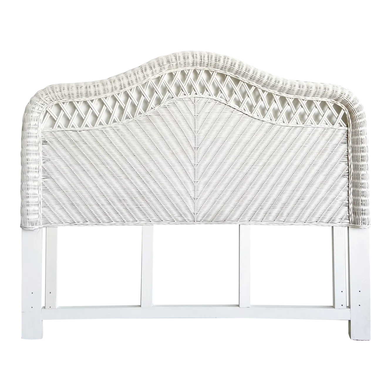 Boho Chic White Wicker Queen Size Headboard | Chairish
