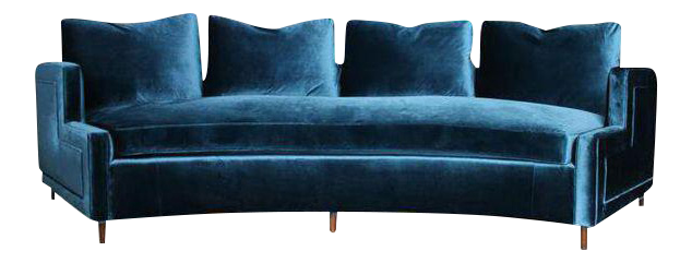 Pierre Curved Blue Velvet Sofa | Chairish